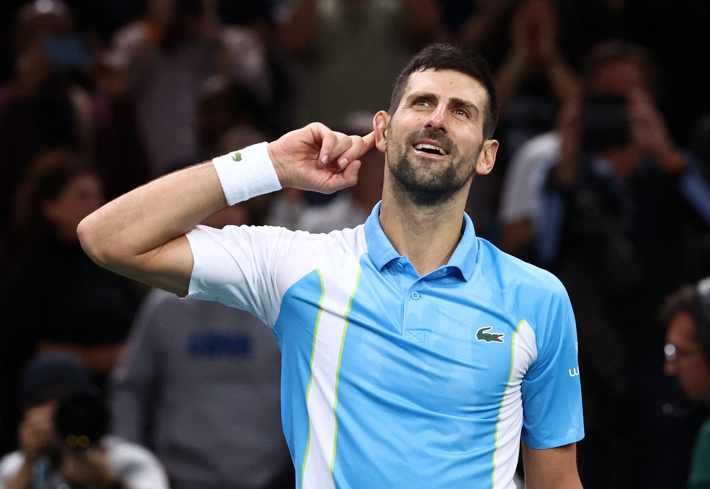 Tennis - ATP Masters 1000 - Paris Masters - AccorHotels Arena, Paris, France - November 4, 2023 Serbia's Novak Djokovic celebrates winning his semi final match against Russia's Andrey Rublev REUTERS