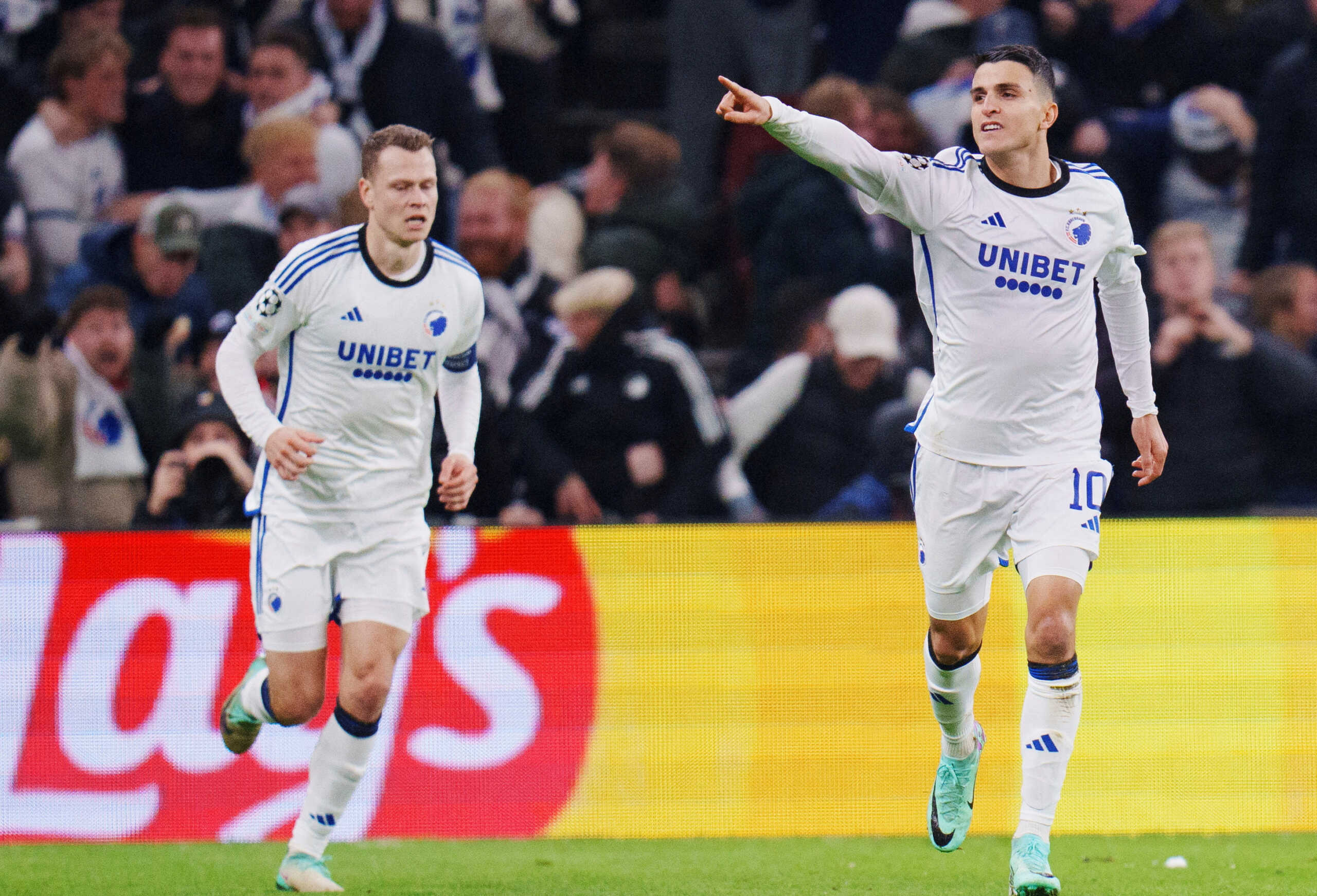 Soccer Football - Champions League - Group A - FC Copenhagen v Manchester United - Telia Parken, Copenhagen, Denmark - November 8, 2023 FC Copenhagen's Mohamed Elyounoussi celebrates scoring their goal  Liselotte Sabroe