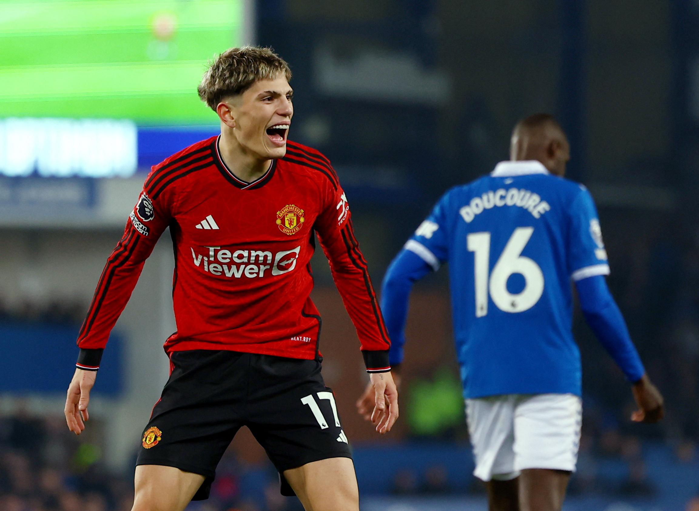 Soccer Football - Premier League - Everton v Manchester United - Goodison Park, Liverpool, Britain - November 26, 2023 Manchester United's Alejandro Garnacho reacts REUTERS