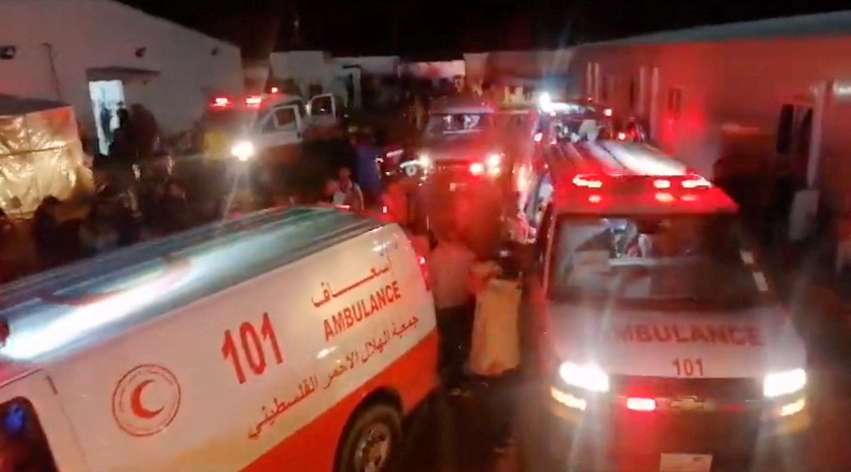 Evacuated patients from Shifa arrive at Gaza European Hospital in Khan Younis, in the southern Gaza Strip, in this still image obtained from a handout video obtained November 23, 2023. Palestine Red Crescent Society