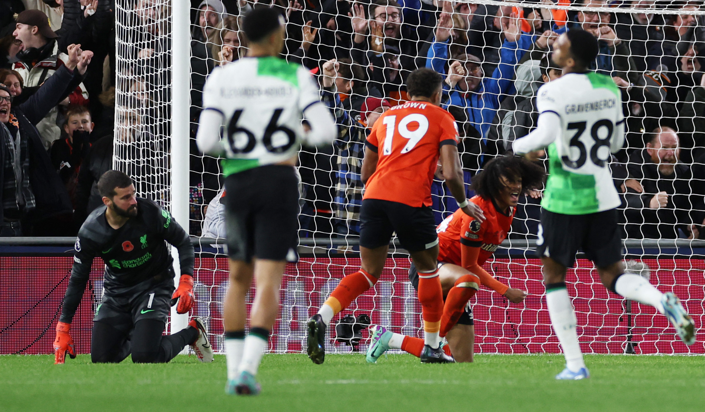 Soccer Football - Premier League - Luton Town v Liverpool - Kenilworth Road, Luton, Britain - November 5, 2023  Luton Town's Tahith Chong celebrates scoring their first goal REUTERS
