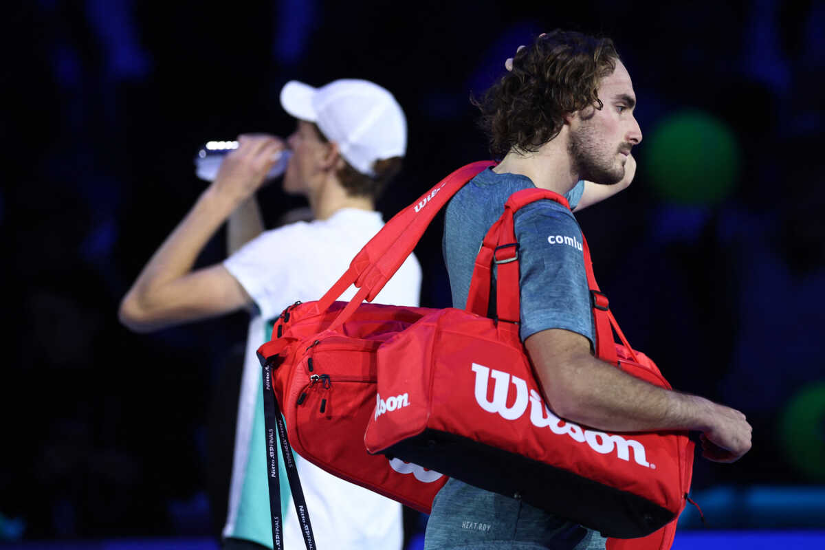 Tennis - ATP Finals - Pala Alpitour, Turin, Italy - November 12, 2023 Greece's Stefanos Tsitsipas looks dejected after losing his group stage match against Italy's Jannik Sinner REUTERS