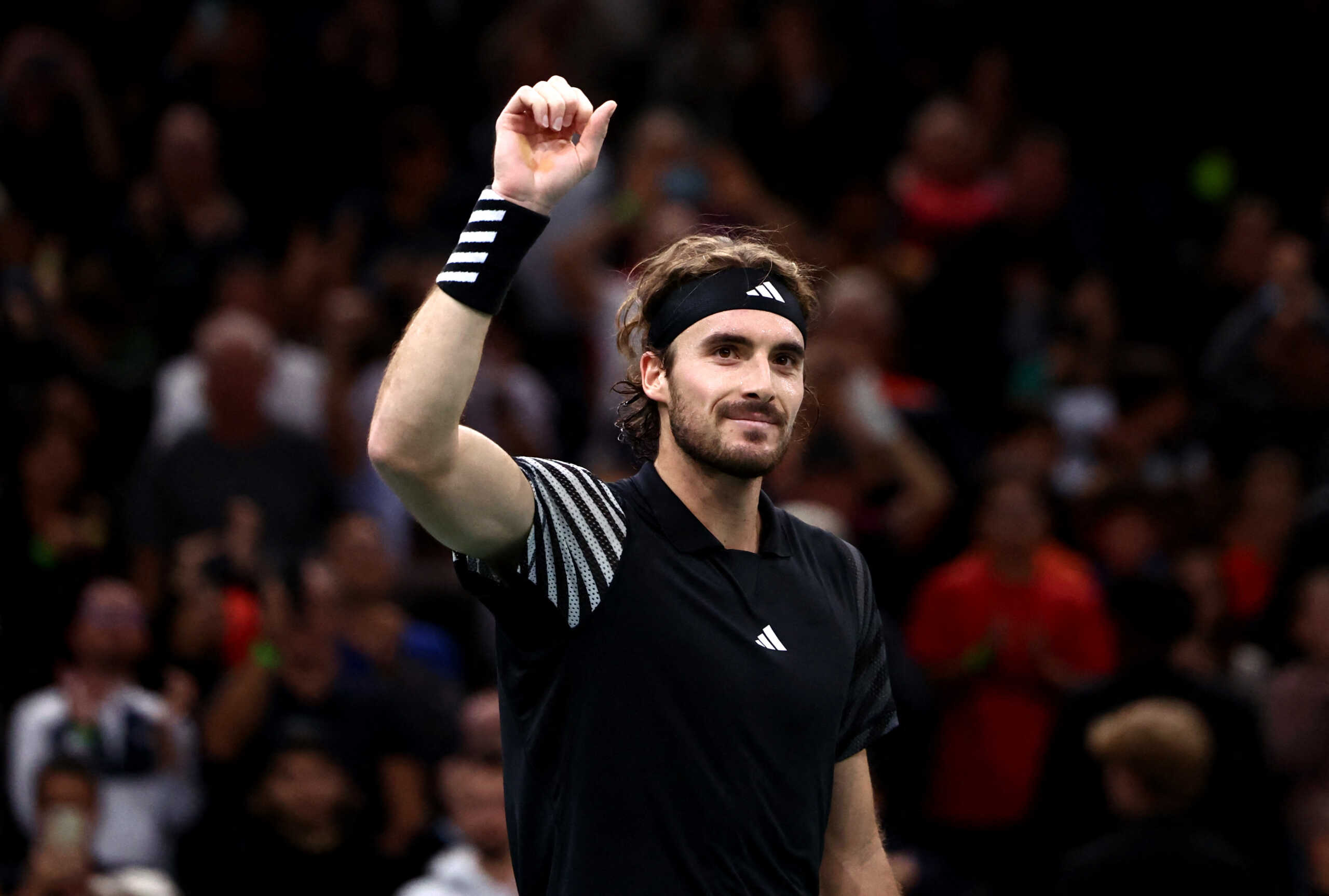 Tennis - ATP Masters 1000 - Paris Masters - AccorHotels Arena, Paris, France - November 3, 2023 Greece's Stefanos Tsitsipas reacts after winning his quarter final match against Russia's Karen Khachanov REUTERS