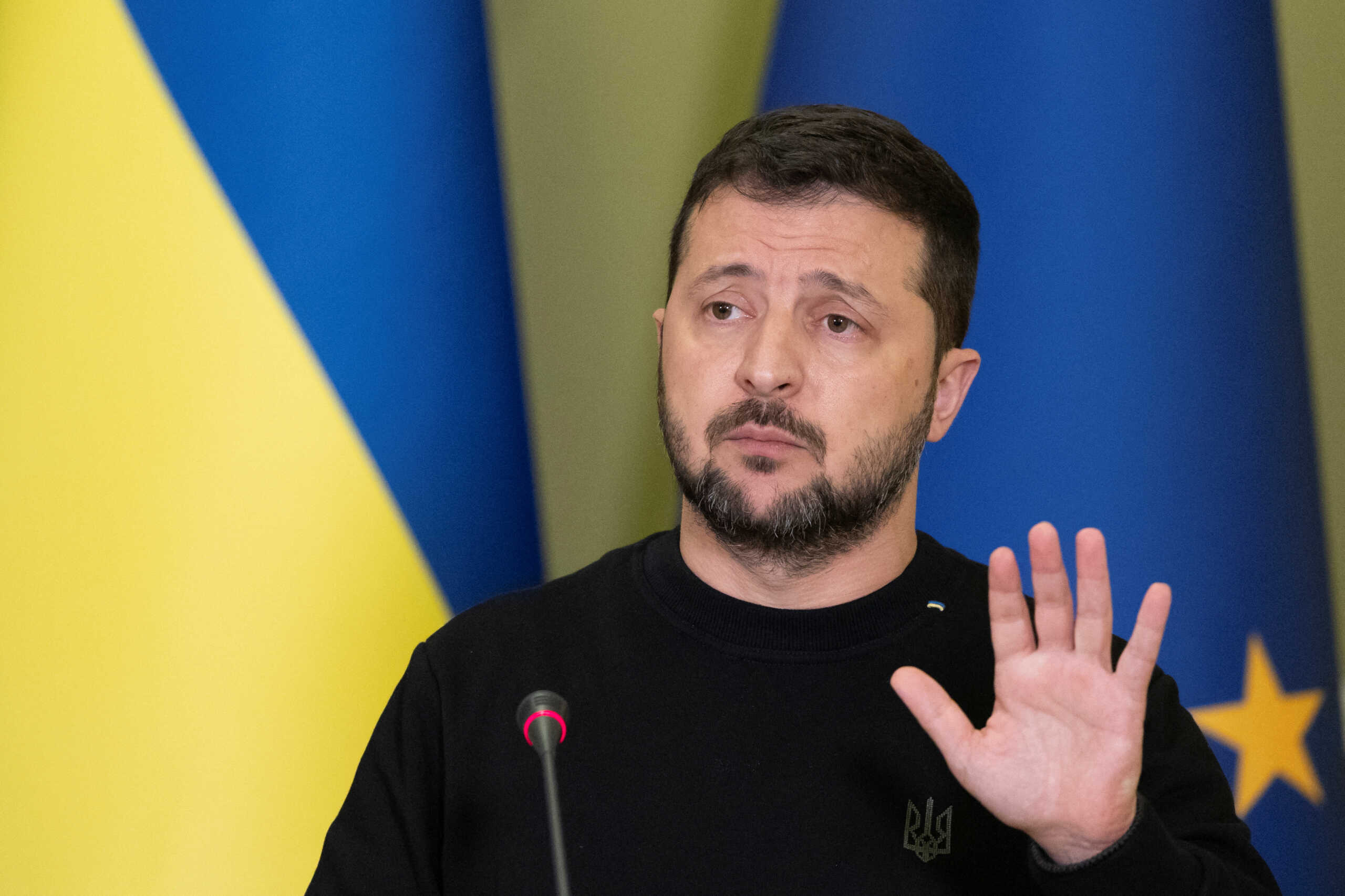 Ukrainian President Volodymyr Zelenskiy attends a joint press conference with European Commission President Ursula von der Leyen (not pictured), amid Russia's attack on Ukraine, in Kyiv, Ukraine November 4, 2023.  REUTERS