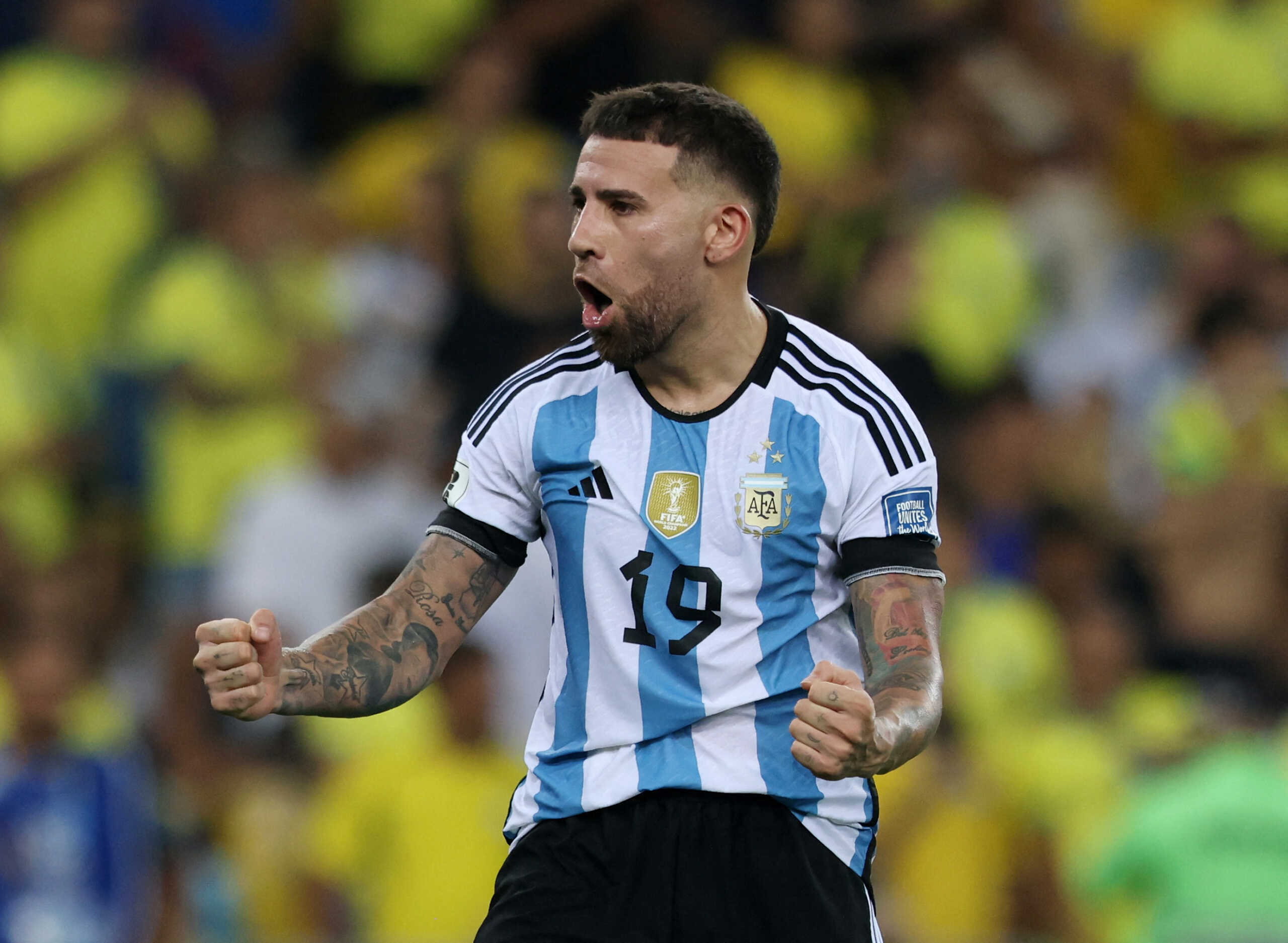 Soccer Football - World Cup - South American Qualifiers - Brazil v Argentina - Estadio Maracana, Rio de Janeiro, Brazil - November 21, 2023 Argentina's Nicolas Otamendi celebrates after the match REUTERS