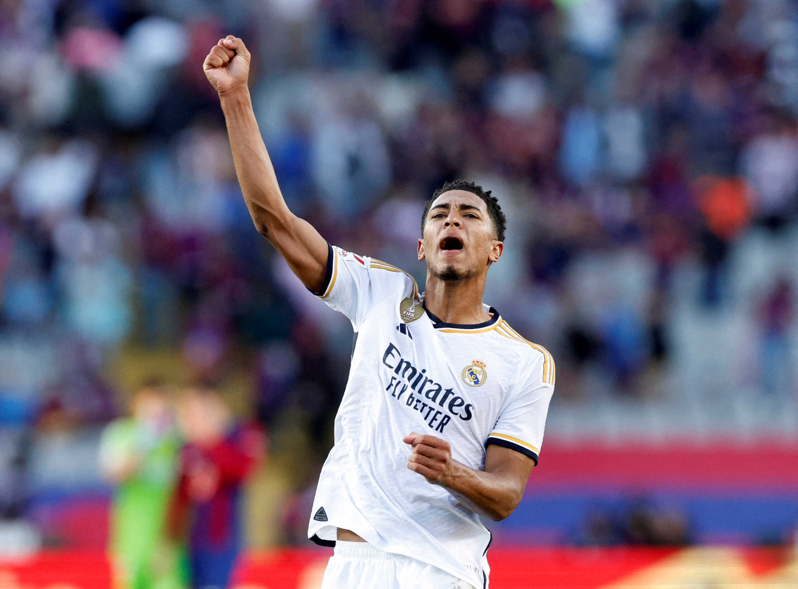 Soccer Football - LaLiga - FC Barcelona v Real Madrid - Estadi Olimpic Lluis Companys, Barcelona, Spain - October 28, 2023 Real Madrid's Jude Bellingham celebrates after the match REUTERS