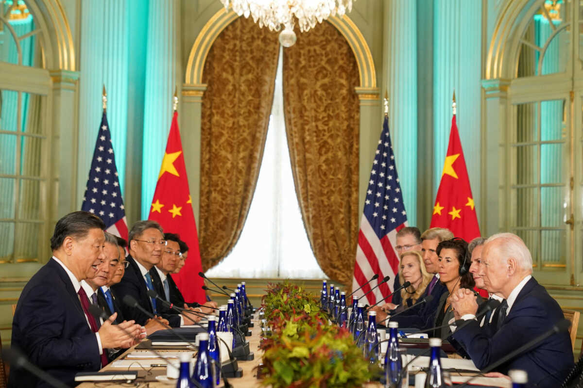 U.S. President Joe Biden and Chinese President Xi Jinping attend a bilateral meeting at Filoli estate on the sidelines of the Asia-Pacific Economic Cooperation (APEC) summit, in Woodside, California, U.S., November 15, 2023. REUTERS