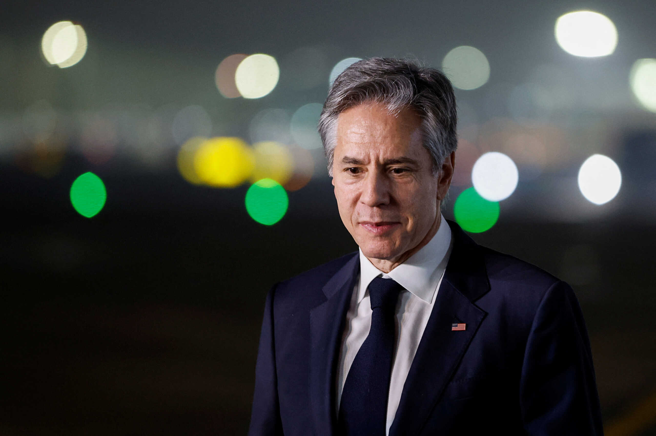 U.S. Secretary of State Antony Blinken looks on, as he begins to board his plane to travel home to Washington from Palam Air Base in New Delhi, India, November 10, 2023. REUTERS