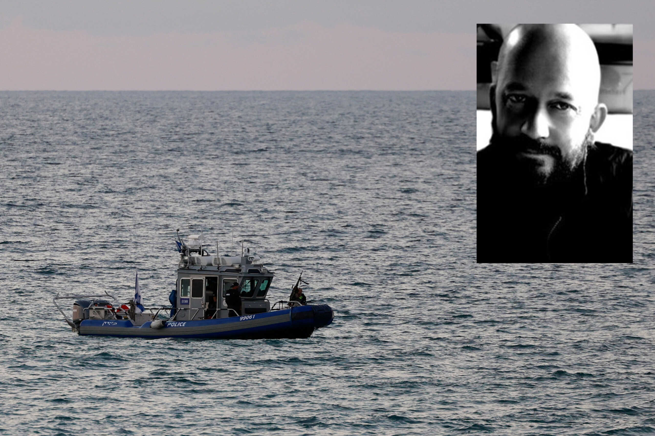 A police boat patrols near the coast during a protest calling for a ceasefire, as the conflict between Israel and the Palestinian Islamist group Hamas continues, in Tel Aviv, Israel, November 18, 2023. REUTERS