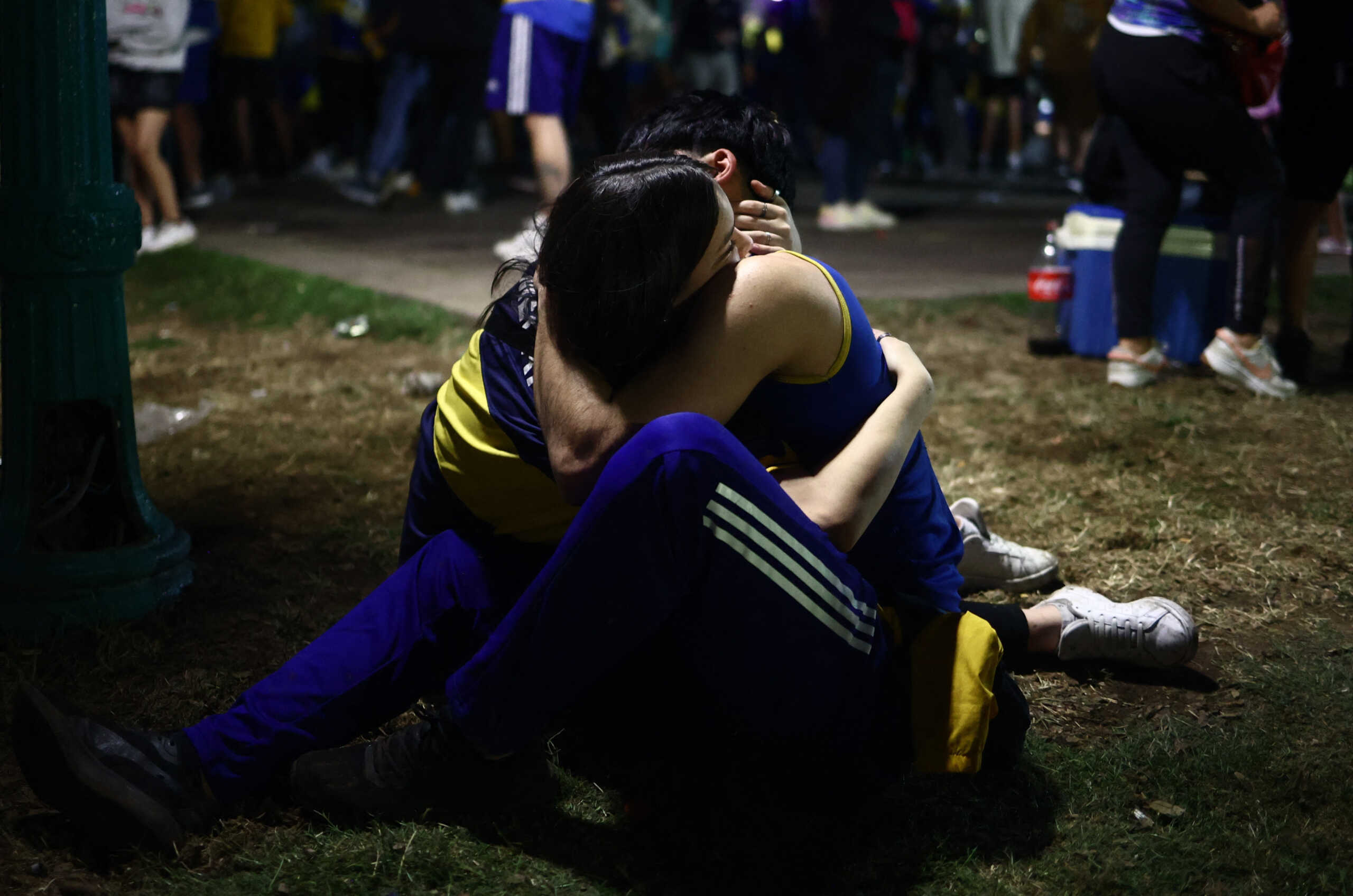 Soccer Football - Copa Libertadores - Final -  Fans gather to watch Boca Juniors v Fluminense - Buenos Aires, Argentina - November 4, 2023 Boca Juniors fans at Lezama Park look dejected after the match REUTERS
