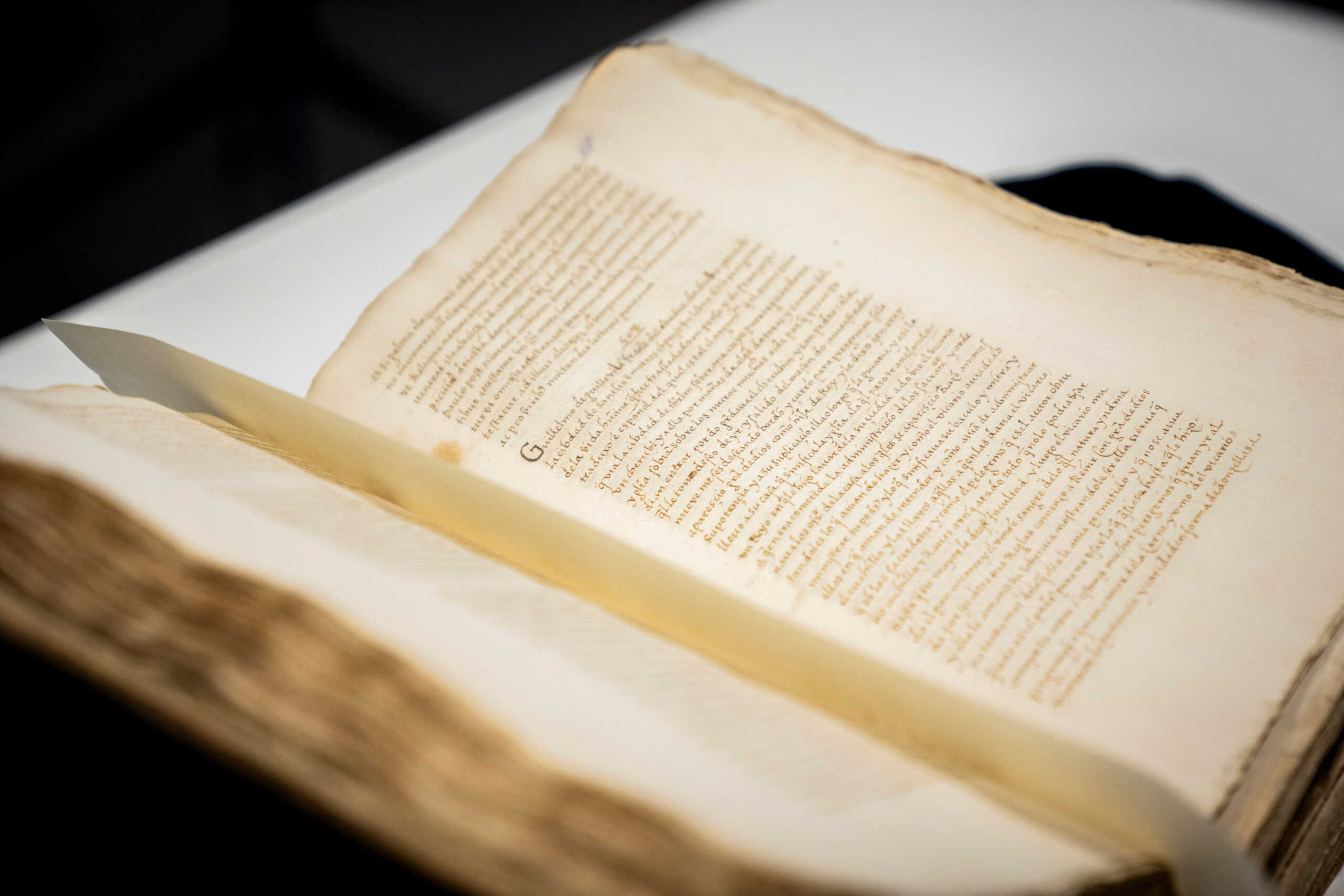 The book "El Libro de Los Epitomes" is seen at the University of Copenhagen during Spain's King Felipe's and Queen Letizia's state visit to Denmark, in Copenhagen, Denmark November 7, 2023. Ritzau Scanpix