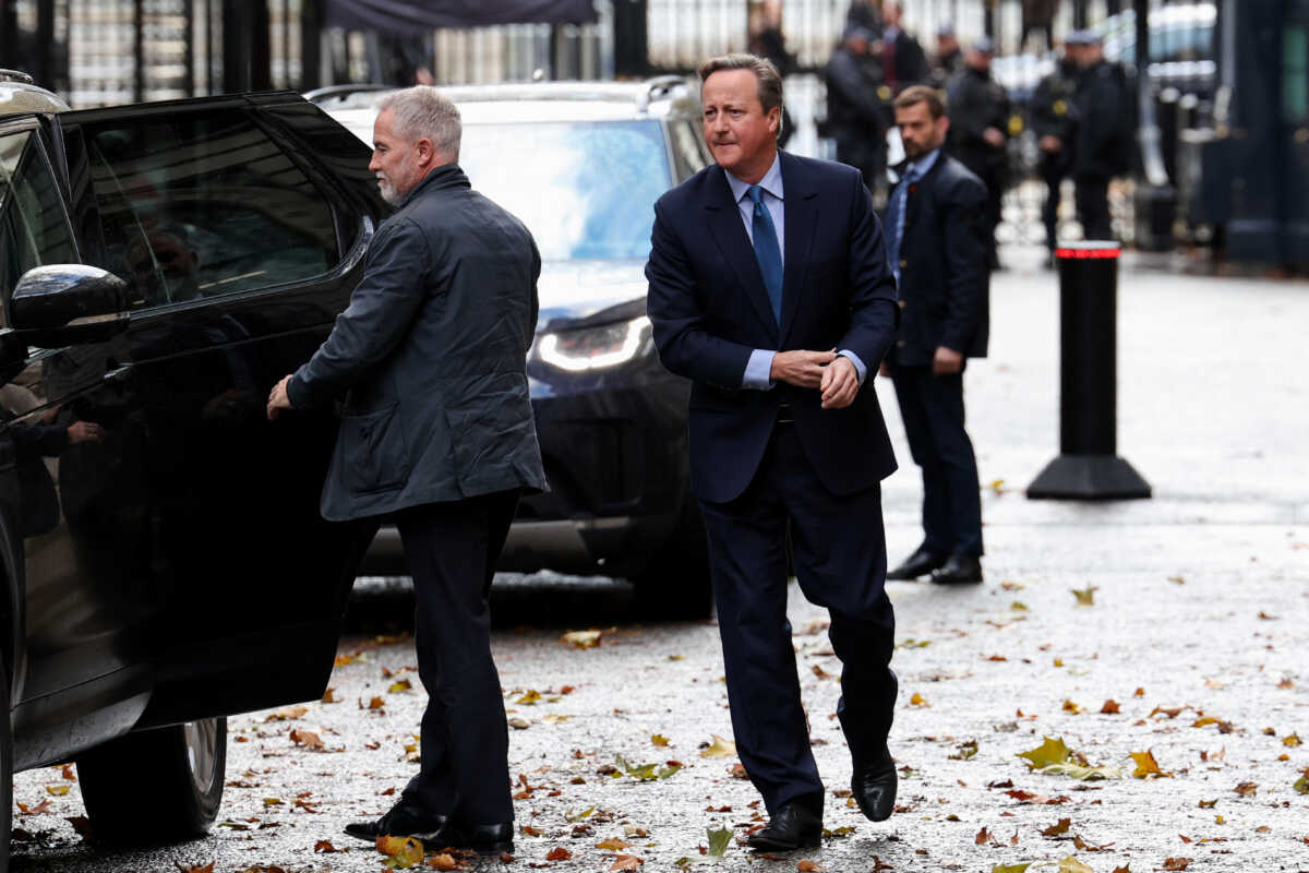 Former British Prime Minister David Cameron walks outside 10 Downing Street in London, Britain November 13, 2023. REUTERS