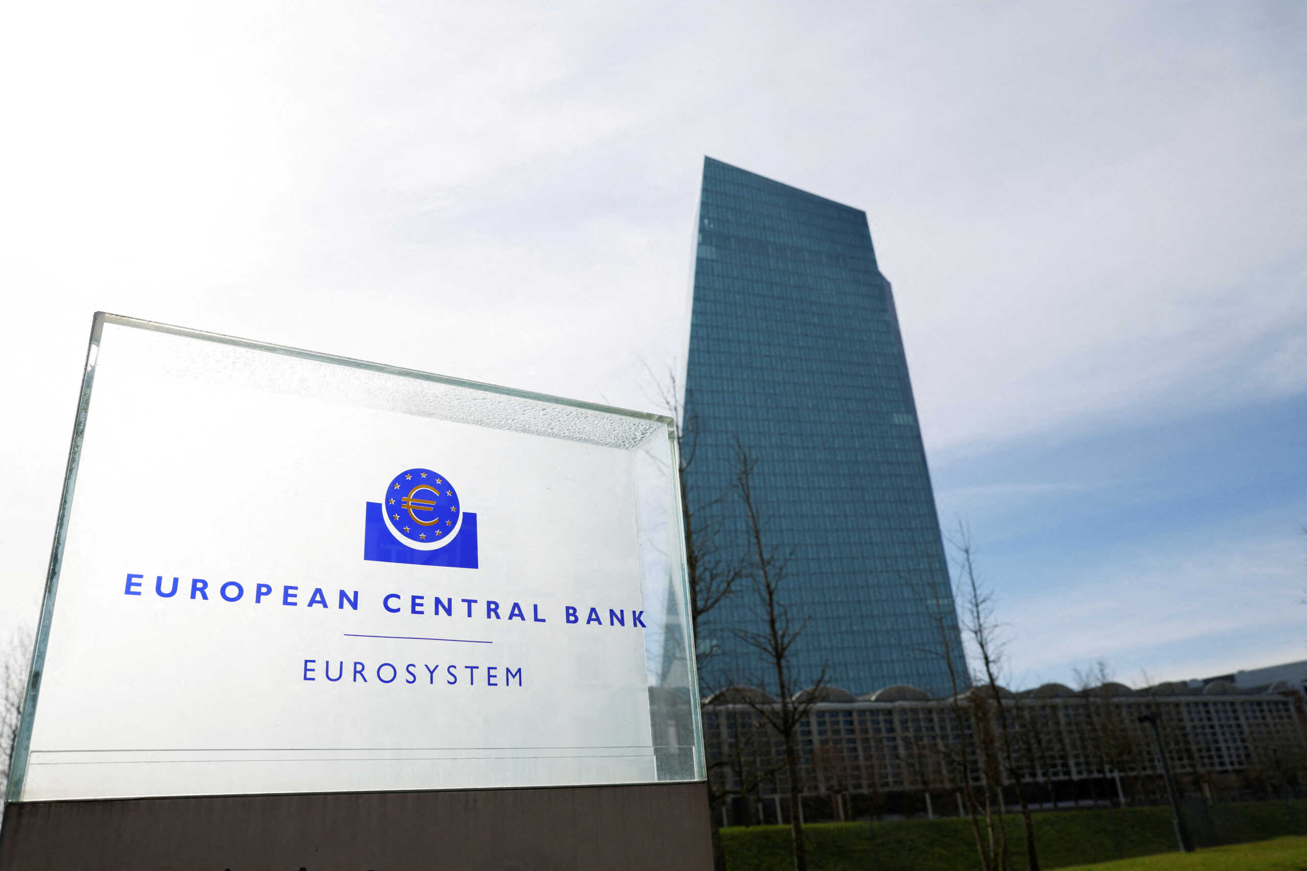 FILE PHOTO: A view shows the logo of the European Central Bank (ECB) outside its headquarters in Frankfurt, Germany March 16, 2023. REUTERS