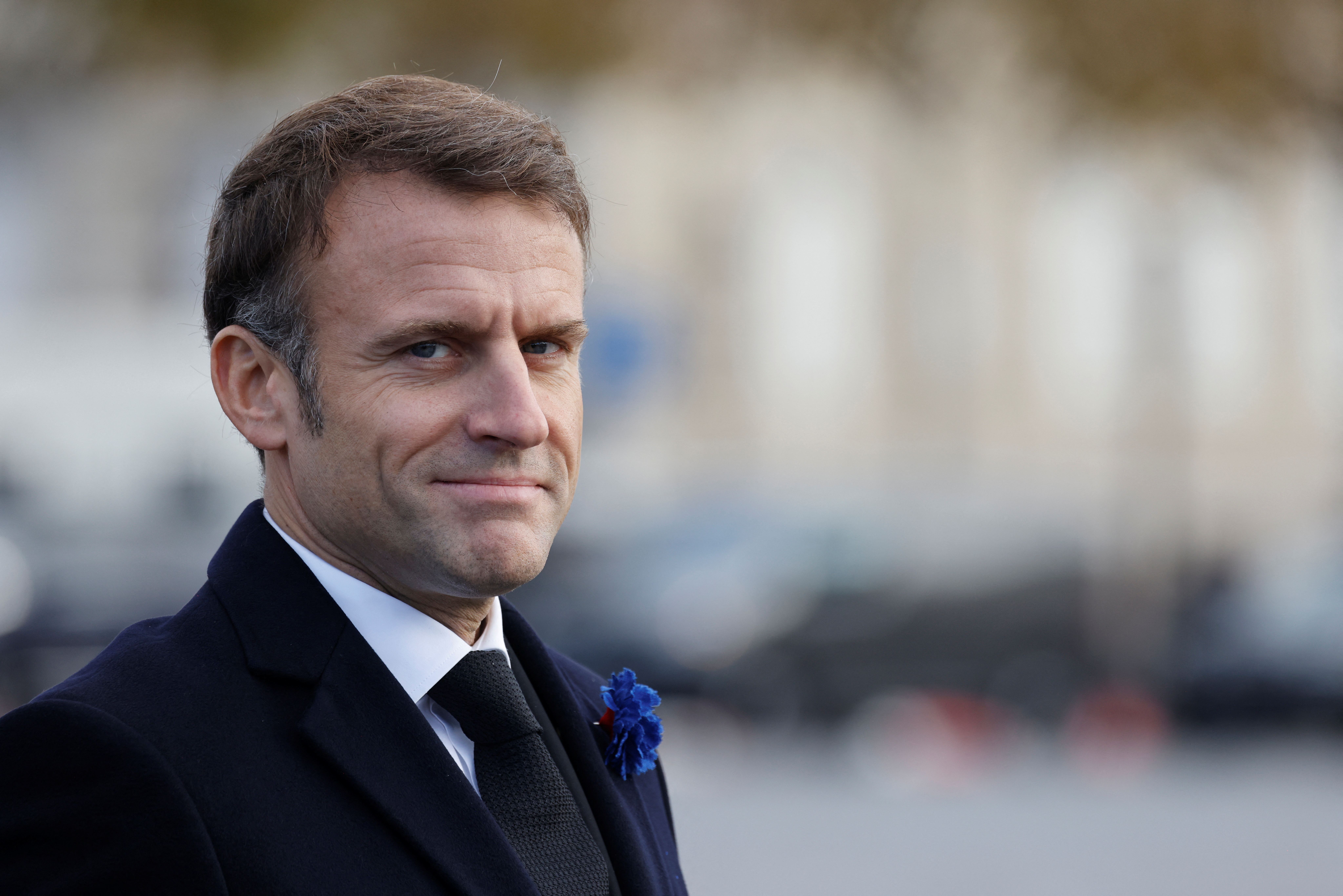French President Emmanuel Macron attends a ceremony at the Tomb of the Unknown Soldier at the Arc de Triomphe in Paris, France on November 11, 2023, as part of commemorations marking the 105th anniversary of the November 11, 1918 Armistice, ending World War I (WWI).     LUDOVIC MARIN
