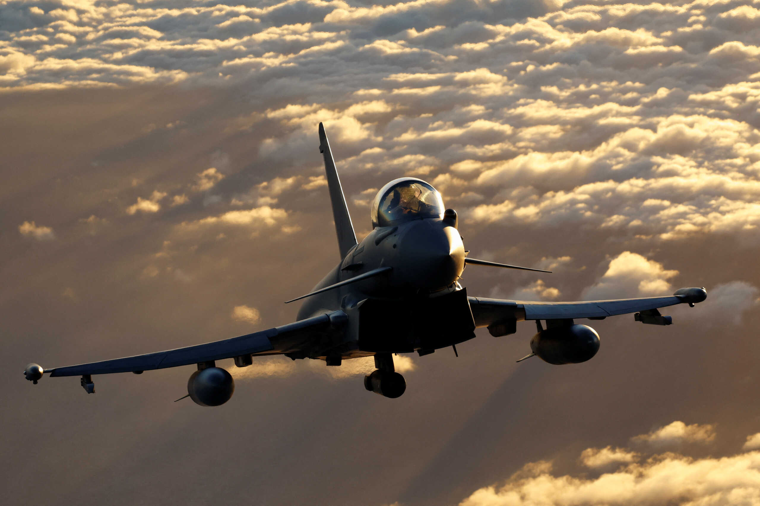 A Eurofighter EF-2000 fighter aircraft of the Spanish Air Force flies during the Ocean Sky 2023 Military Exercise for advanced air-to-air training in the southern airspace of the Canary Islands, Spain, October 25, 2023. REUTERS