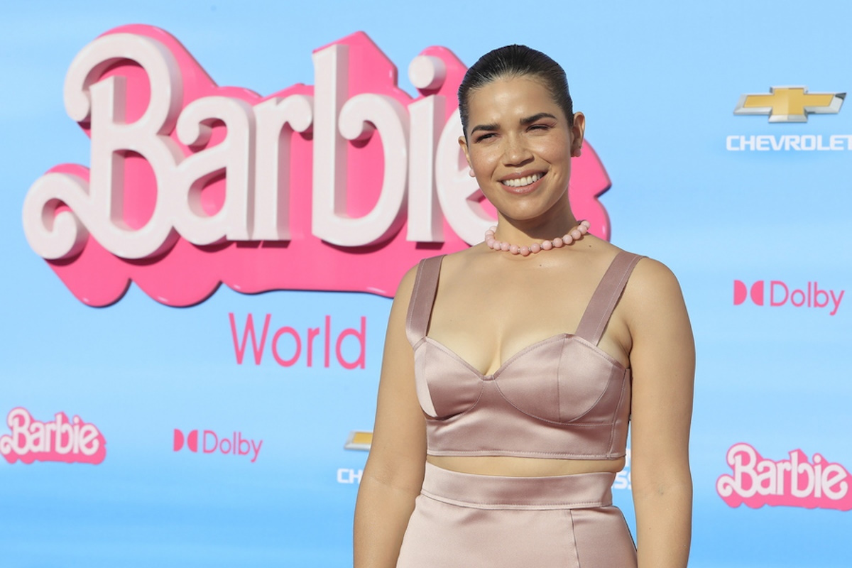 epa10737062 US actor America Ferrera attends the premiere of Barbie at the Shrine Auditorium in Los Angeles, California, USA, 09 July 2023 (issued 10 July 2023). The movie will be released in theaters on 21 July 2023.  EPA