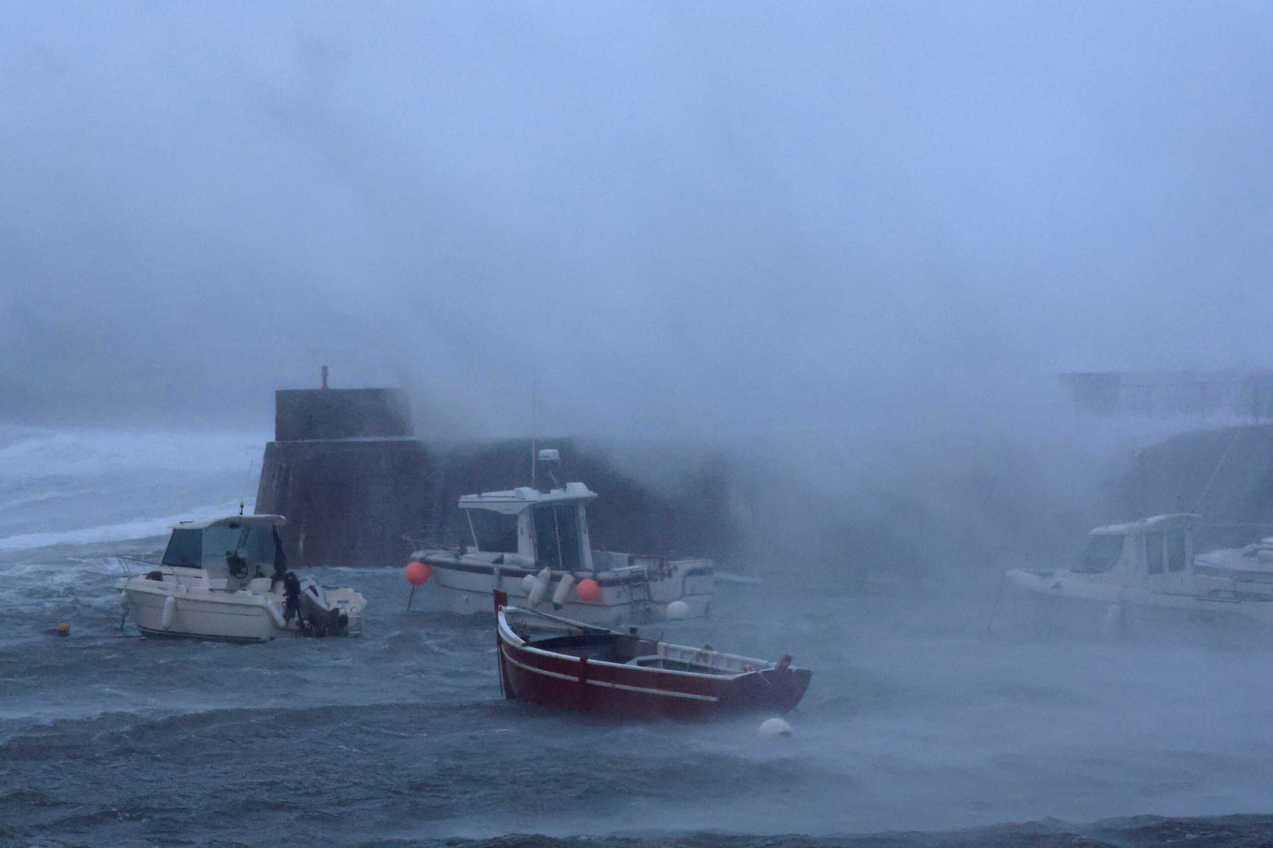 Waves crash against the breakwater of the port during Storm Ciaran at Goury near Cherbourg, Normandy, France, November 2, 2023.  REUTERS