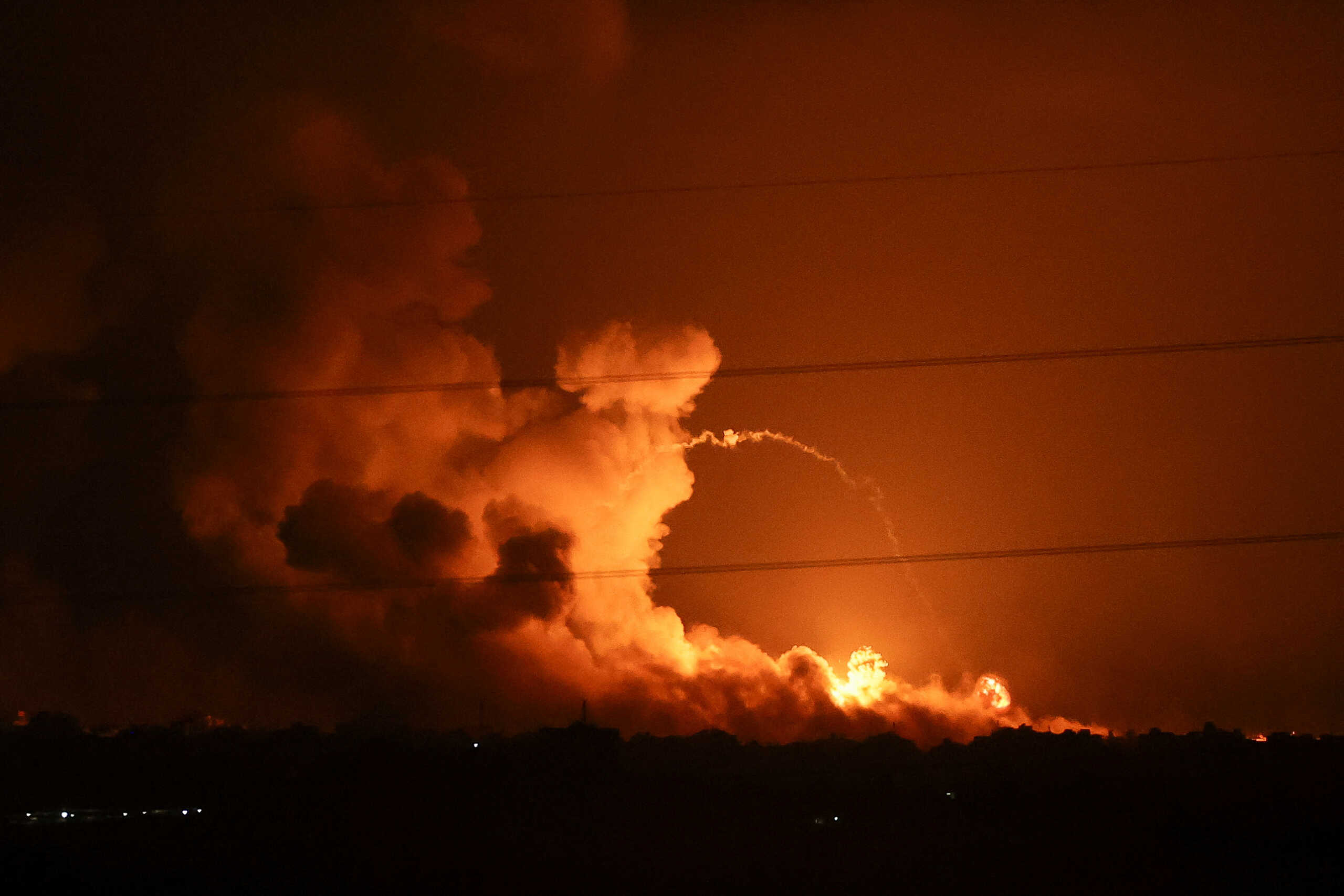 Smoke and flames rise during Israeli strikes in the Gaza Strip, as seen from the Israeli side of the border with Gaza, in southern Israel, November 5, 2023. REUTERS