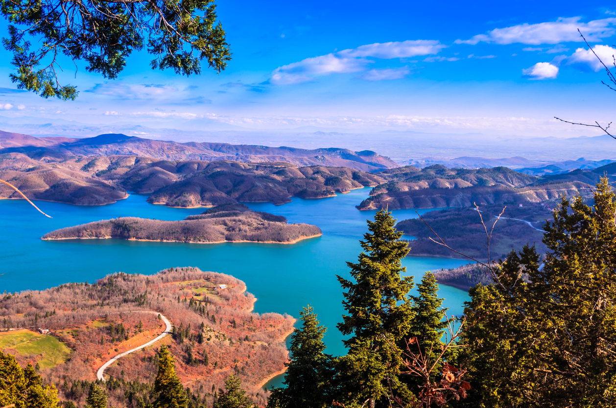 Idyllic landscape on the lake of Plastiras in central Greece.