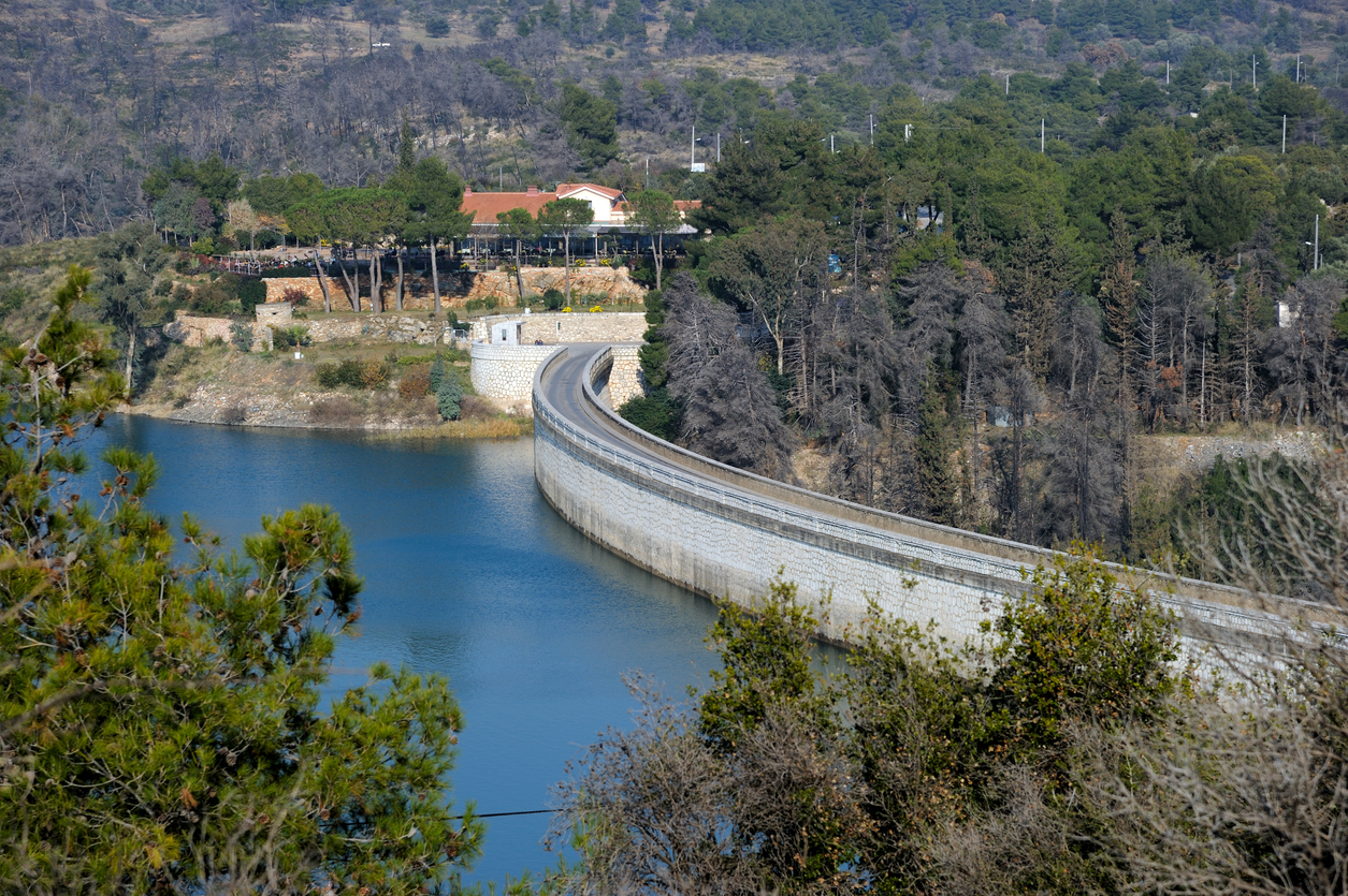 The dam of Marathon Lake, Attica, Greece.