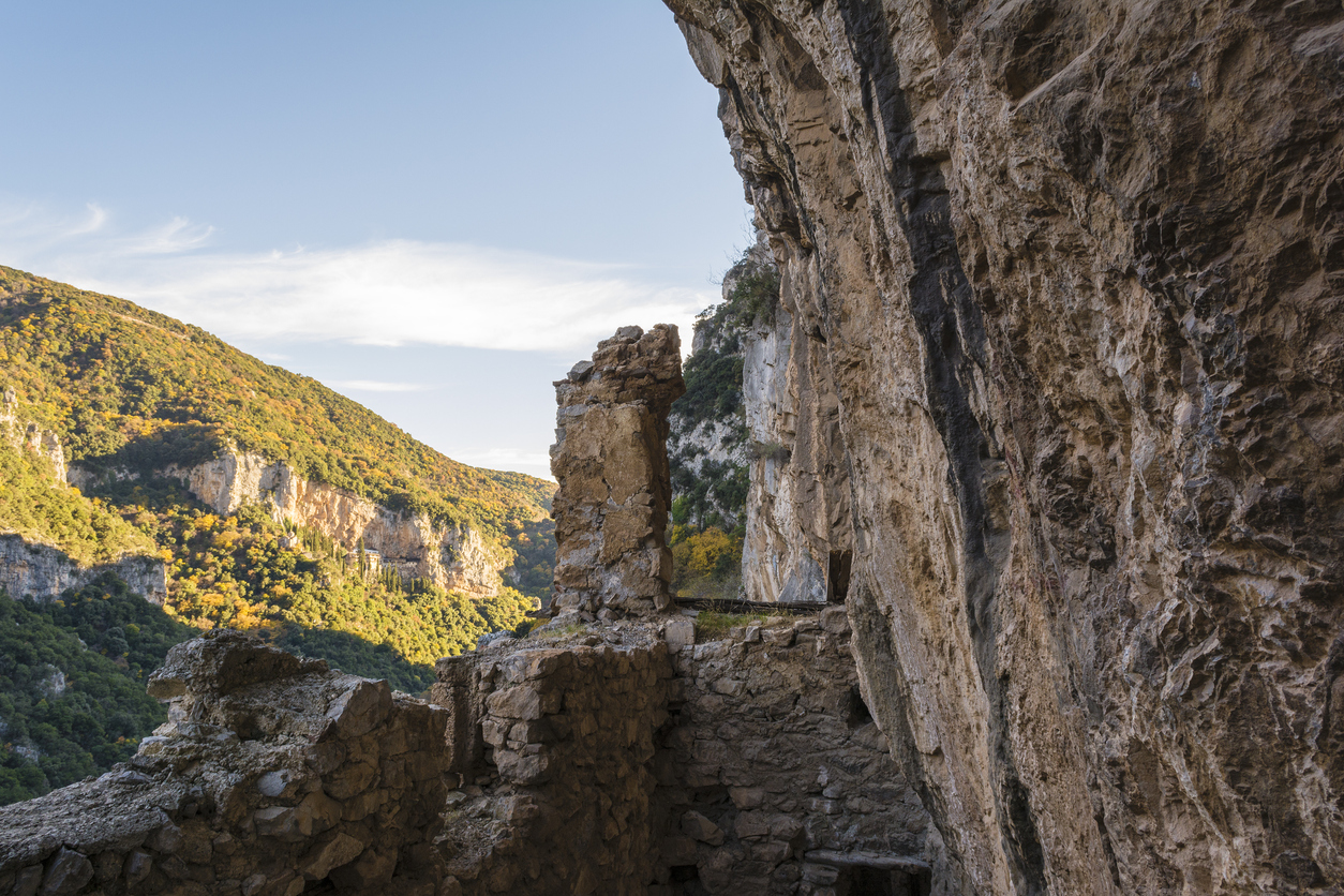 The old Filosofou monastery ruins near Dimitsana and Stemnitsa in Greece