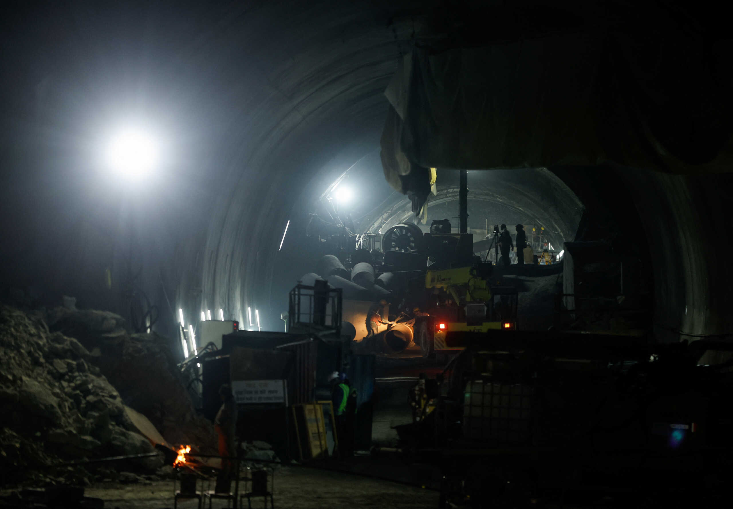 Rescuers operate after workers got trapped in a collapse of an under-construction tunnel, in Uttarkashi, in the northern state of Uttarakhand, India, November 26, 2023. REUTERS