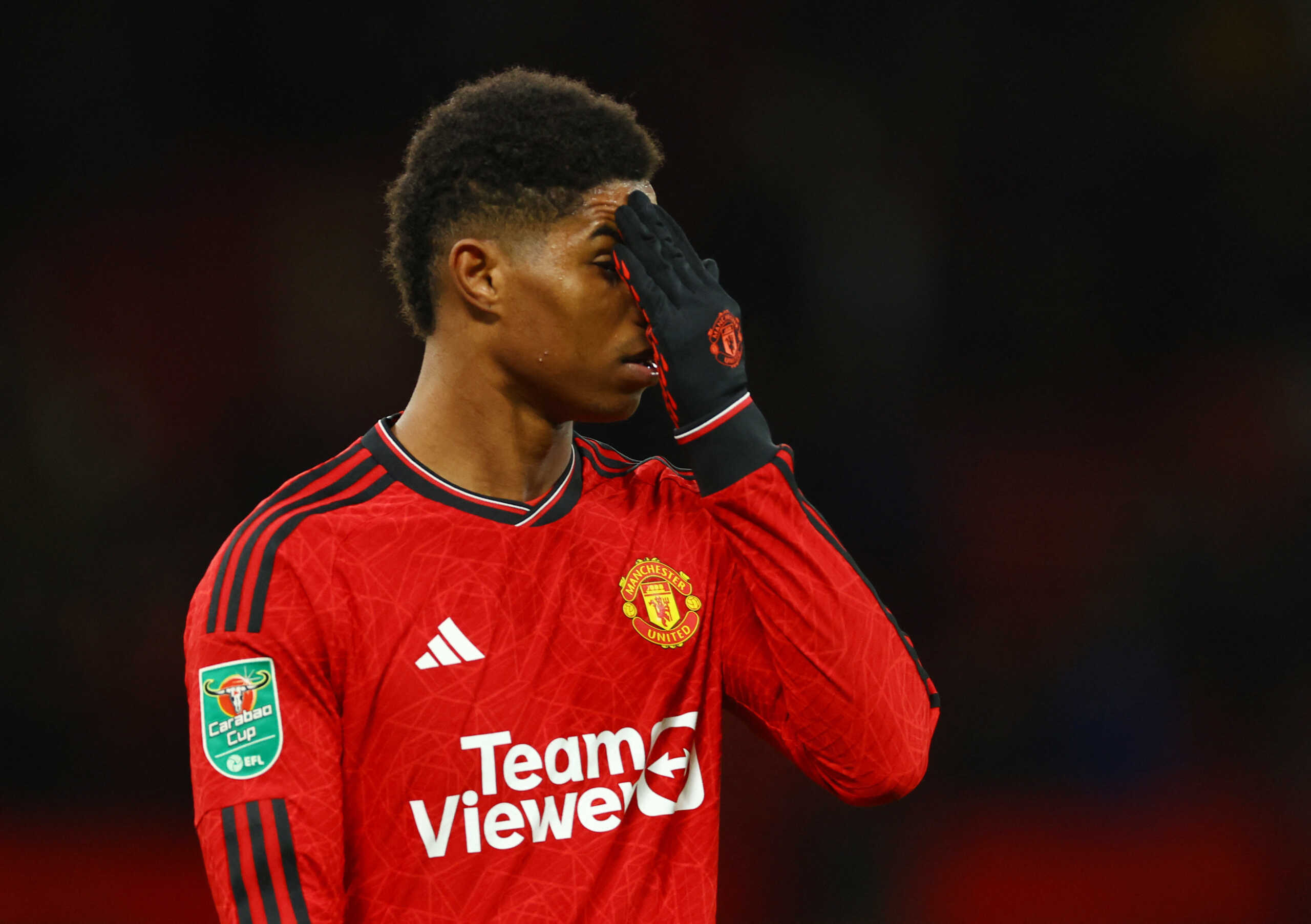 Soccer Football - Carabao Cup - Fourth Round - Manchester United v Newcastle United - Old Trafford, Manchester, Britain - November 1, 2023 Manchester United's Marcus Rashford reacts REUTERS