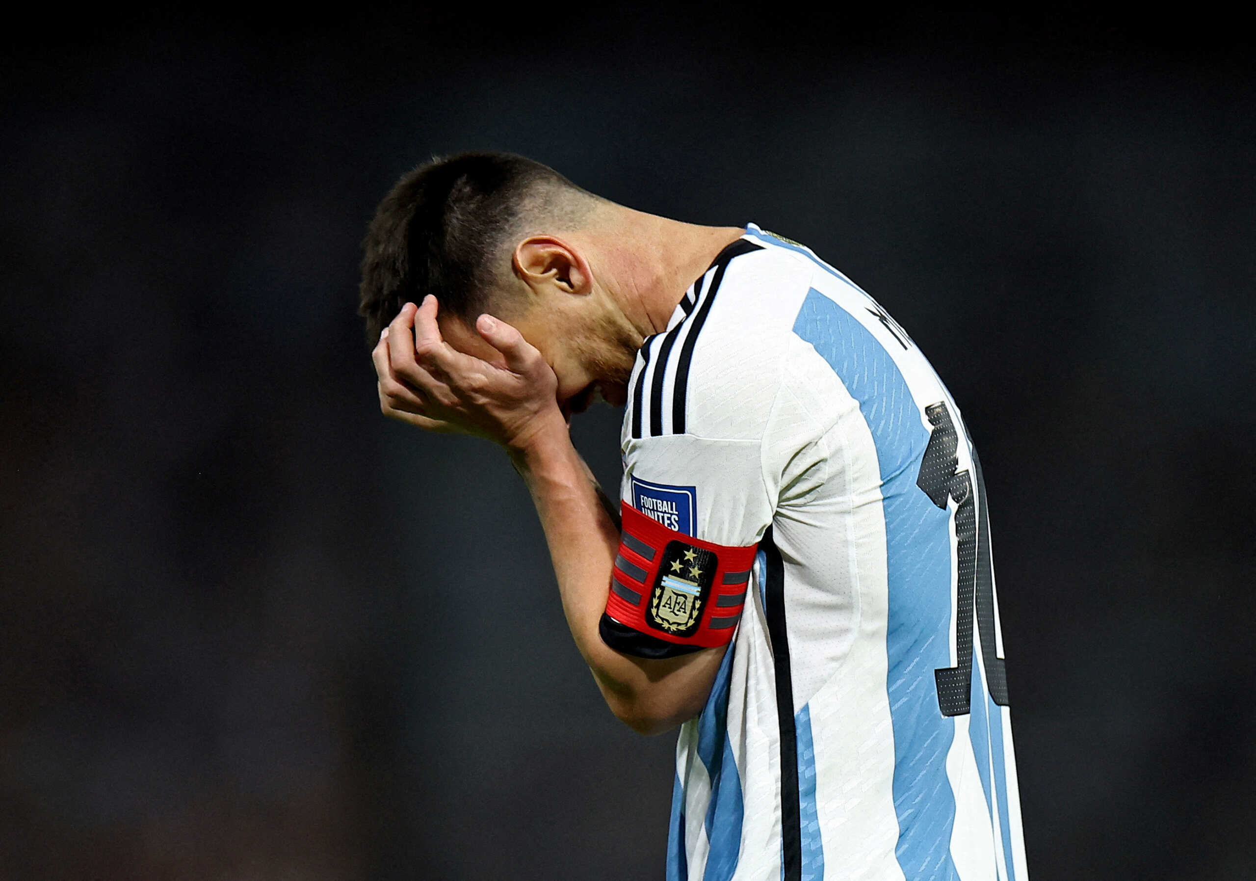 Soccer Football - World Cup - South American Qualifiers - Argentina v Uruguay - Estadio La Bombonera, Buenos Aires, Argentina - November 16, 2023 Argentina's Lionel Messi reacts REUTERS