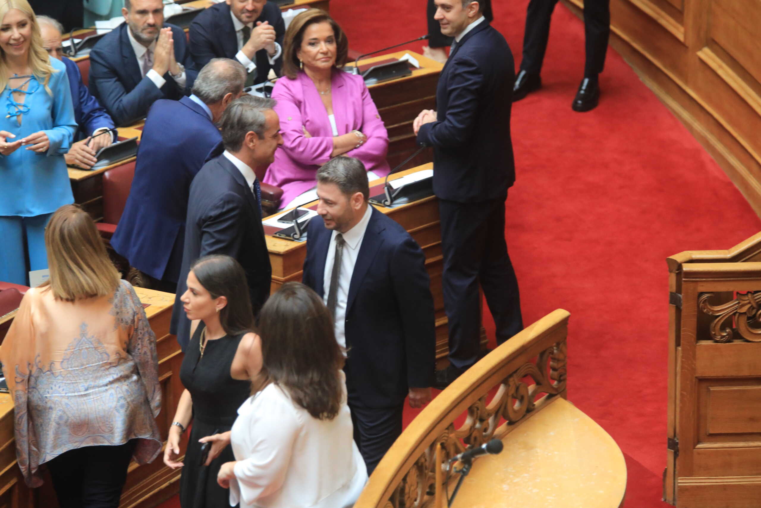 Ορκωμοσία της νέας Βουλής που προέκυψε από τις εθνικές εκλογές της 25 Ιουνίου, παρουσία της Προέδρου της Δημοκρατίας Κατερίνας Σακελλαροπούλου και του Πρωθυπουργού Κυριάκου Μητσοτάκη, Δευτέρα 3 Ιουλίου 2023.
(ΓΙΑΝΝΗΣ ΠΑΝΑΓΟΠΟΥΛΟΣ