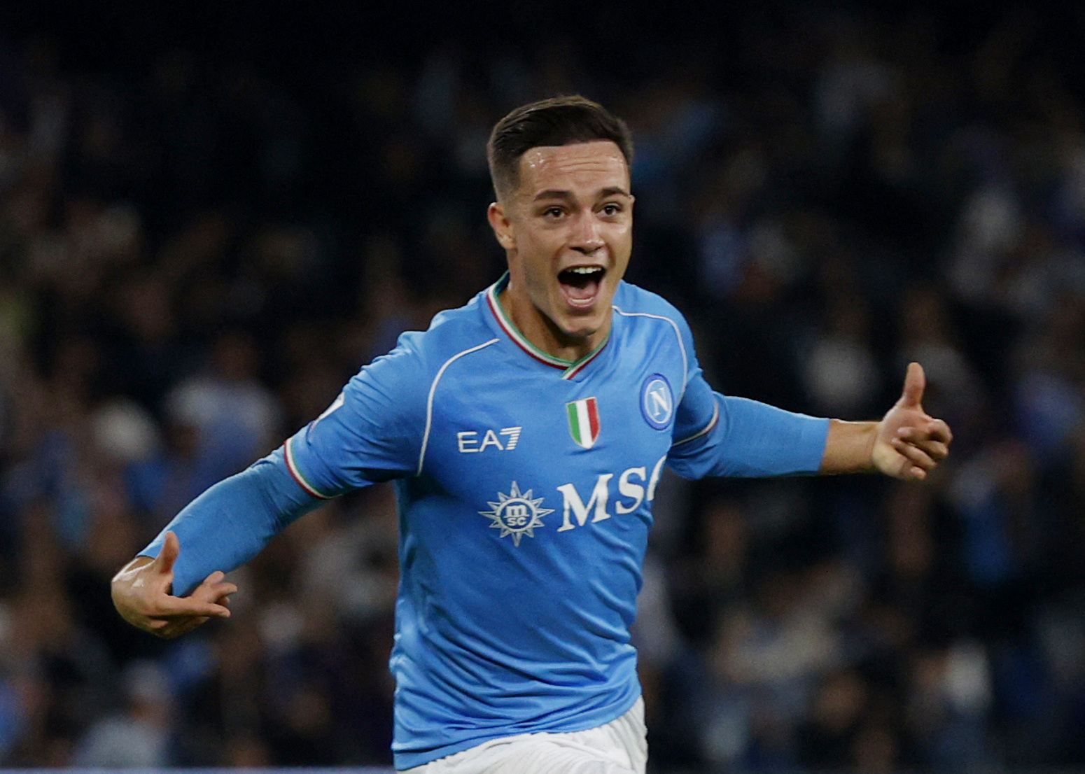 Soccer Football - Serie A - Napoli v AC Milan - Stadio Diego Armando Maradona, Naples, Italy - October 29, 2023 Napoli's Giacomo Raspadori celebrates scoring their second goal REUTERS
