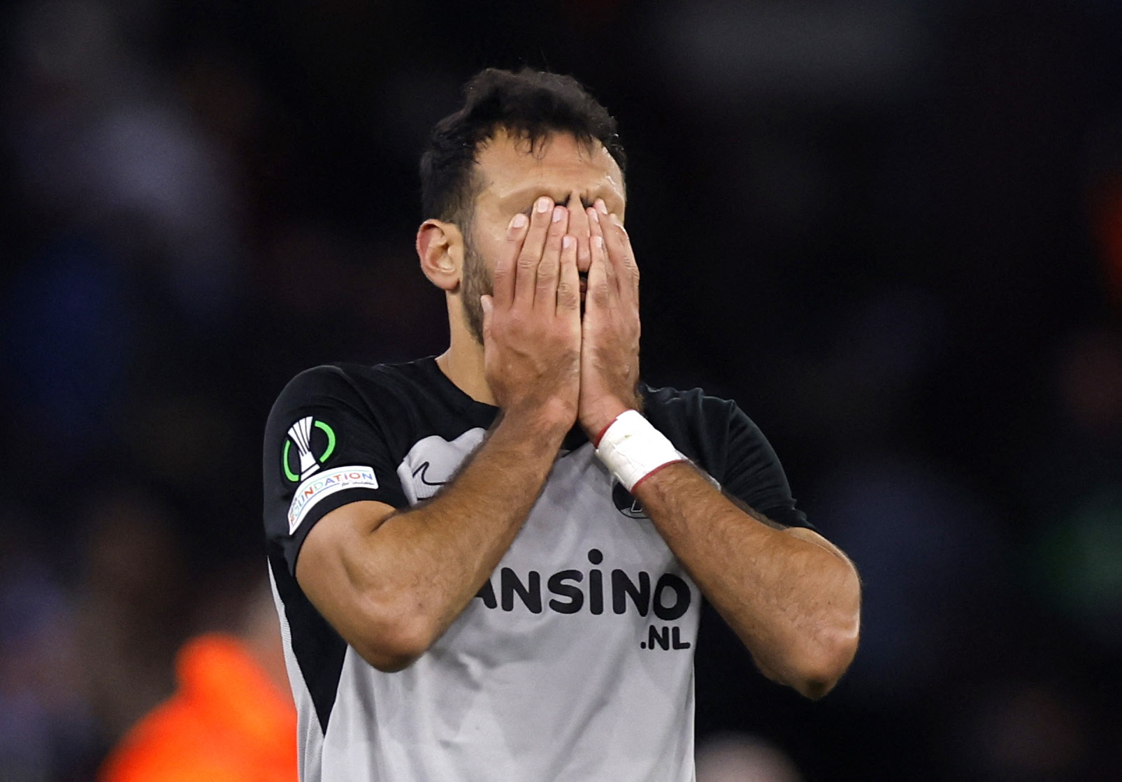 Soccer Football - Europa Conference League - Group E - Aston Villa v AZ Alkmaar - Villa Park, Birmingham, Britain - November 9, 2023 AZ Alkmaar's Vangelis Pavlidis looks dejected after the match Action Images via Reuters