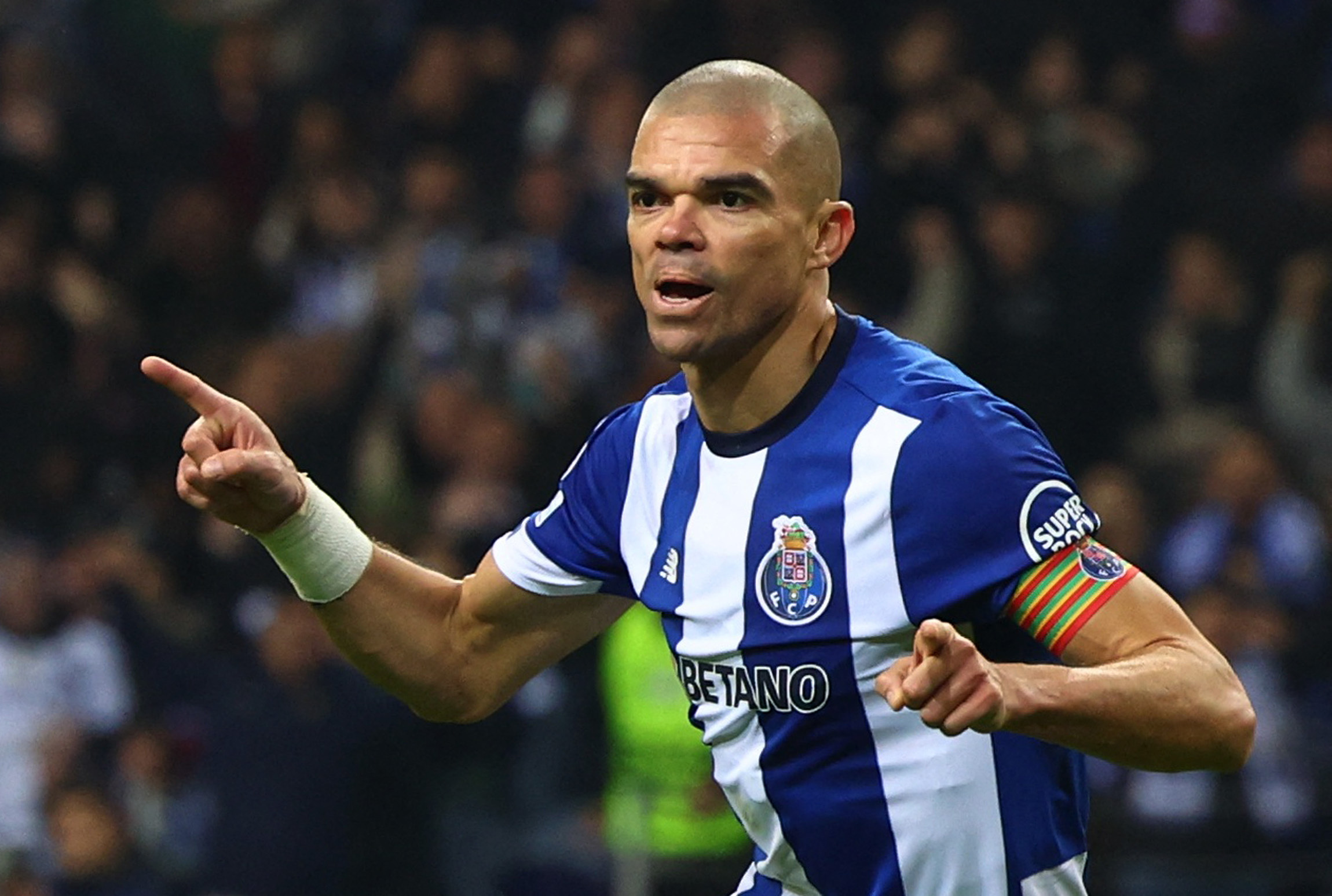 Soccer Football - Champions League - Group H - FC Porto v Royal Antwerp - Estadio do Dragao, Porto, Portugal - November 7, 2023 FC Porto's Pepe celebrates scoring their second goal REUTERS