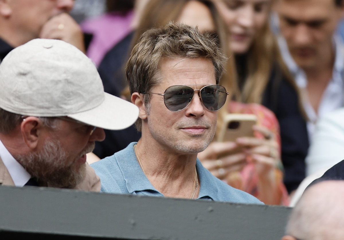 epa10749498 Actor Brad Pitt attends the Men's Singles final match at the Wimbledon Championships, Wimbledon, Britain, 16 July 2023.  EPA