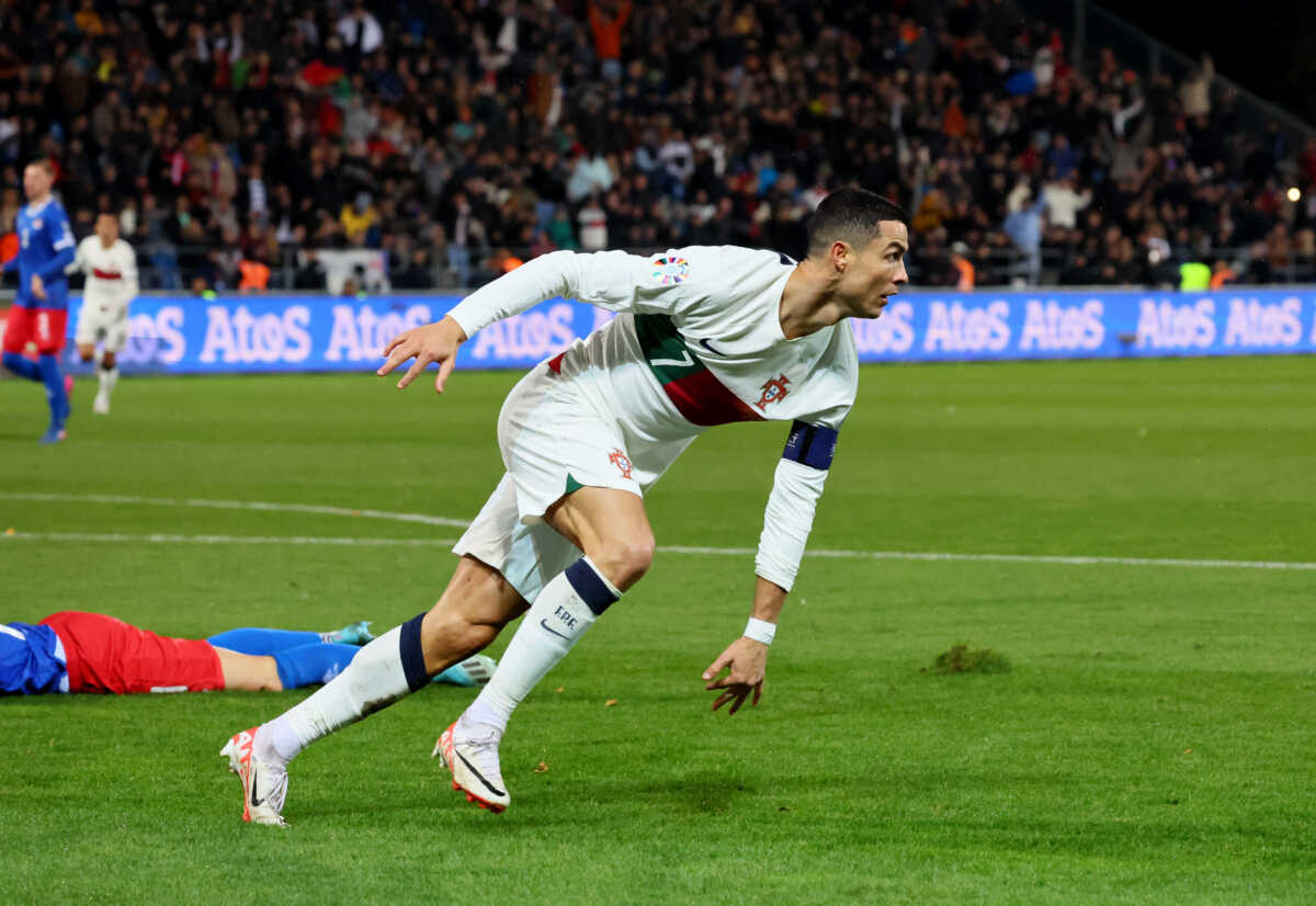 Soccer Football - UEFA Euro 2024 Qualifier - Group J - Liechtenstein v Portugal - Rheinpark Stadion, Vaduz, Liechtenstein - November 16, 2023 Portugal's Cristiano Ronaldo celebrates scoring their first goal REUTERS