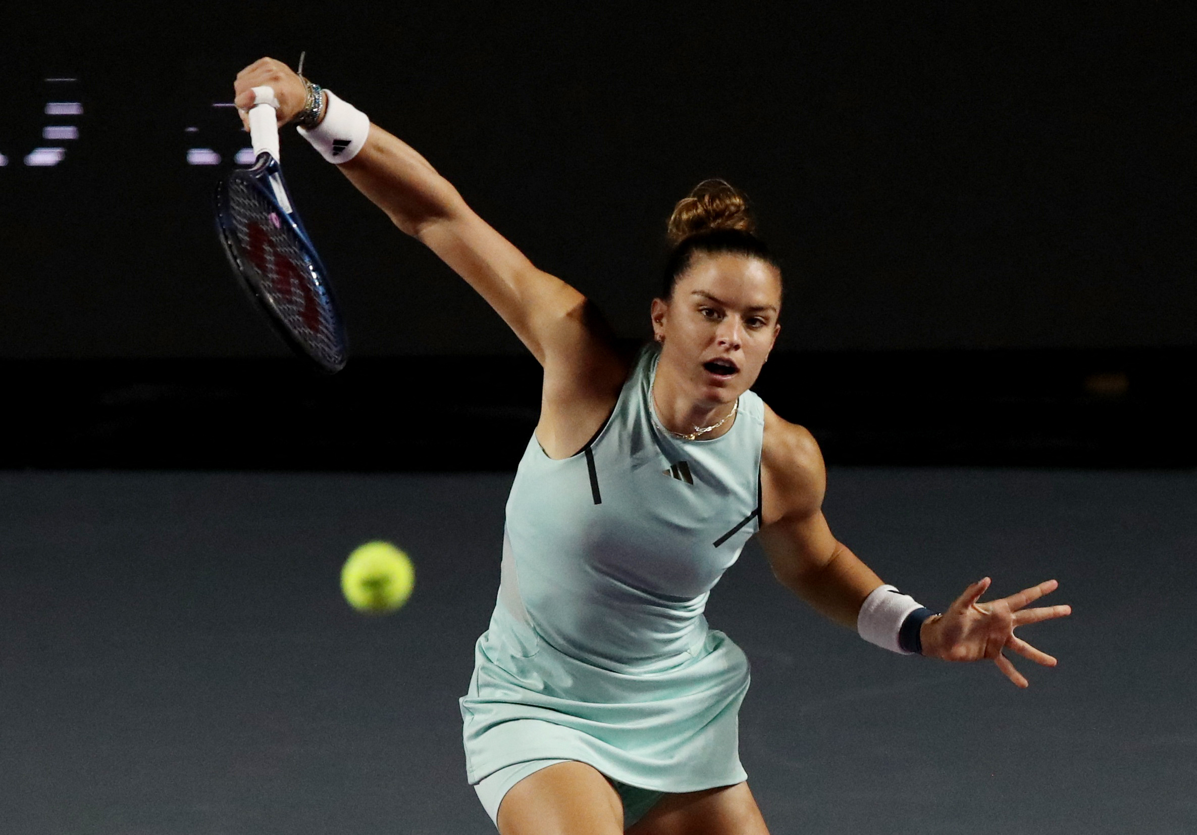 Tennis - WTA Finals - Cancun, Mexico - November 2, 2023 Greece's Maria Sakkari in action during her group stage match against Jessica Pegula of the U.S. REUTERS