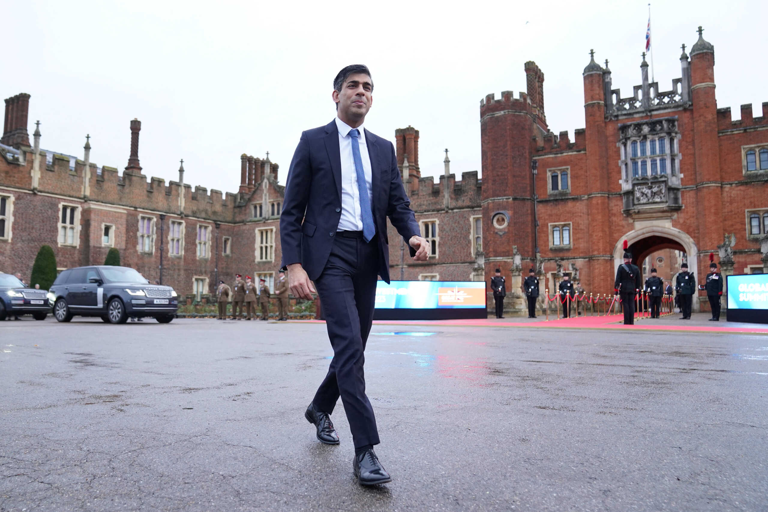 Prime Minister Rishi Sunak arrives at the Global Investment Summit at Hampton Court Palace, in East Molesey, Surrey, Britain, November 27, 2023. Stefan Rousseau