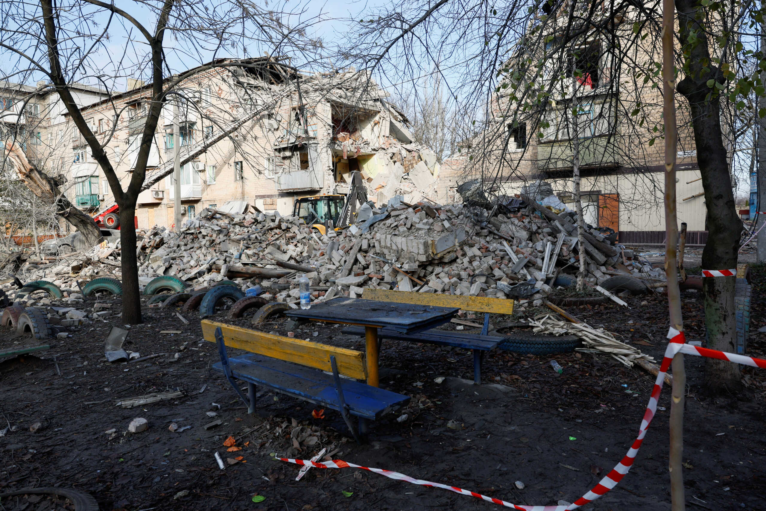 A view shows residential houses heavily damaged by a Russian missile strike, amid Russia's attack on Ukraine, in the town of Selydove, Donetsk region, Ukraine November 15, 2023. REUTERS