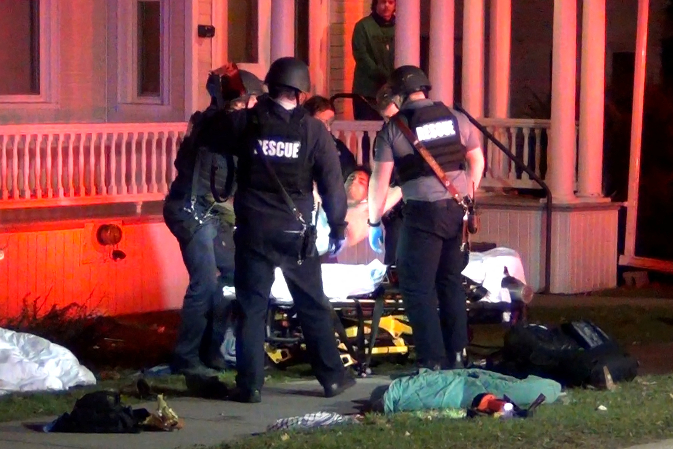 First responders treat a victim after a gunman shot and wounded three college students of Palestinian descent in Burlington, Vermont, U.S. November 25, 2023 in a still image from video.  Courtesy Wayne Savage via REUTERS.   THIS IMAGE HAS BEEN SUPPLIED BY A THIRD PARTY. MANDATORY CREDIT
