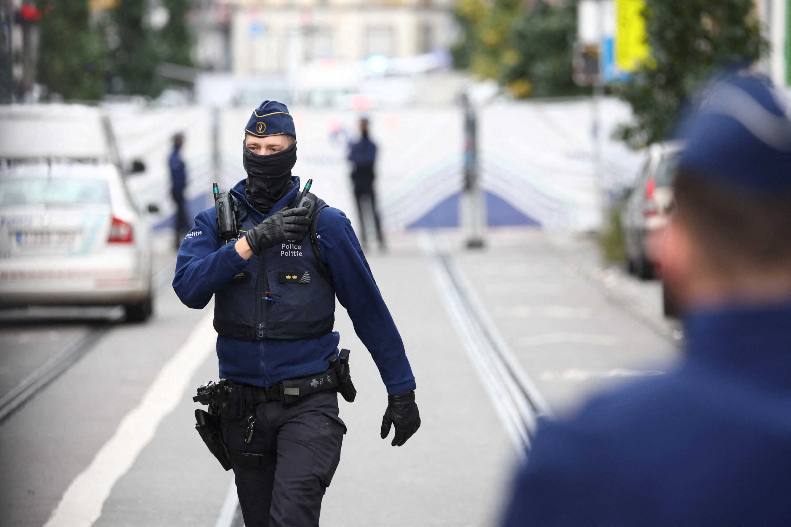 FILE PHOTO: Police officers work after a police operation against a deadly shooting suspect, in Brussels, Belgium, October 17, 2023. REUTERS