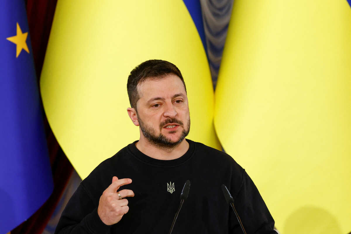 Ukraine's President Volodymyr Zelenskiy attends a joint press conference with Moldova's President Maia Sandu and President of the European Council Charles Michel, amid Russia's attack on Ukraine, in Kyiv, Ukraine November 21, 2023. REUTERS
