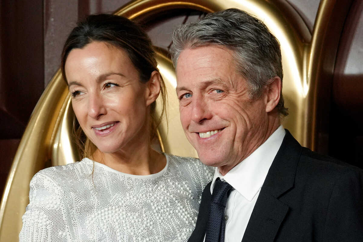 Cast member Hugh Grant and Anna Elisabet Eberstein attend the world premiere of "Wonka", at Royal Festival Hall, in London, Britain, November 28, 2023. REUTERS