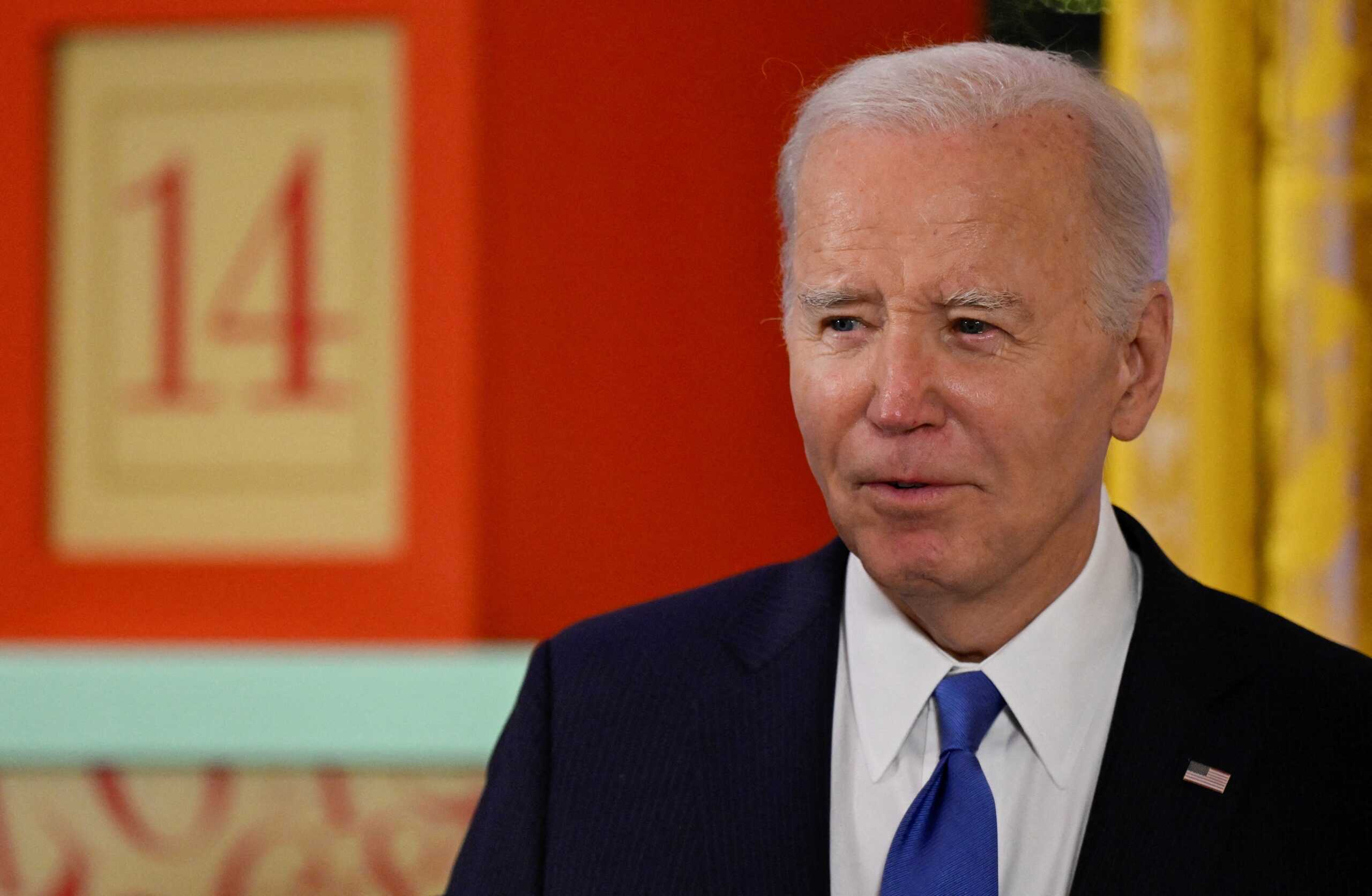 FILE PHOTO: US President Joe Biden hosts a Hanukkah reception in the East Room of the White House in Washington, DC, on December 11, 2023.     ANDREW CABALLERO-REYNOLDS