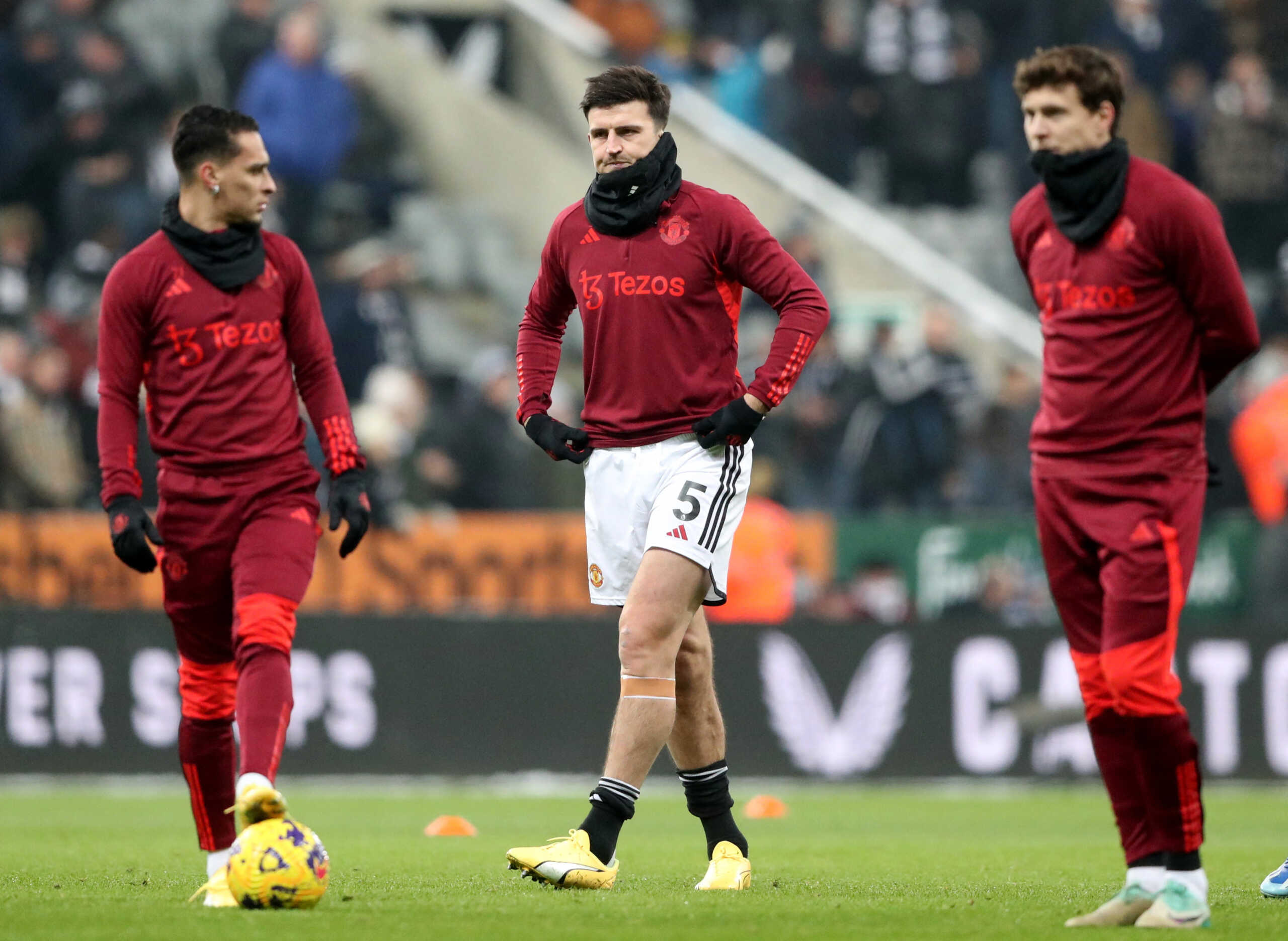 Soccer Football - Premier League - Newcastle United v Manchester United - St James' Park, Newcastle, Britain - December 2, 2023 Manchester United's Harry Maguire during the warm up before the match REUTERS