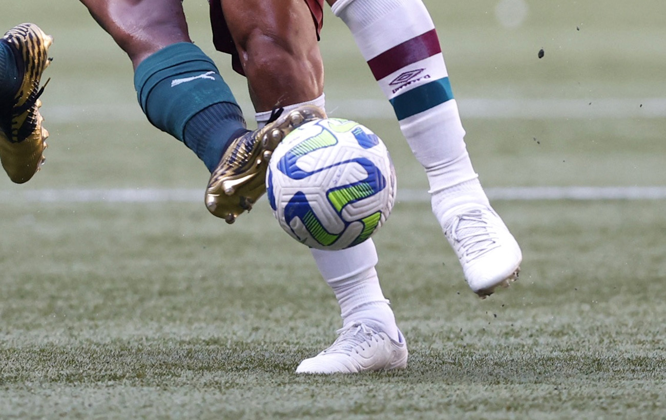 Soccer Football - Brasileiro Championship - Palmeiras v Fluminense - Allianz Parque, Sao Paulo, Brazil - December 3, 2023 Palmeiras' Endrick in action with Fluminense's David Braz REUTERS