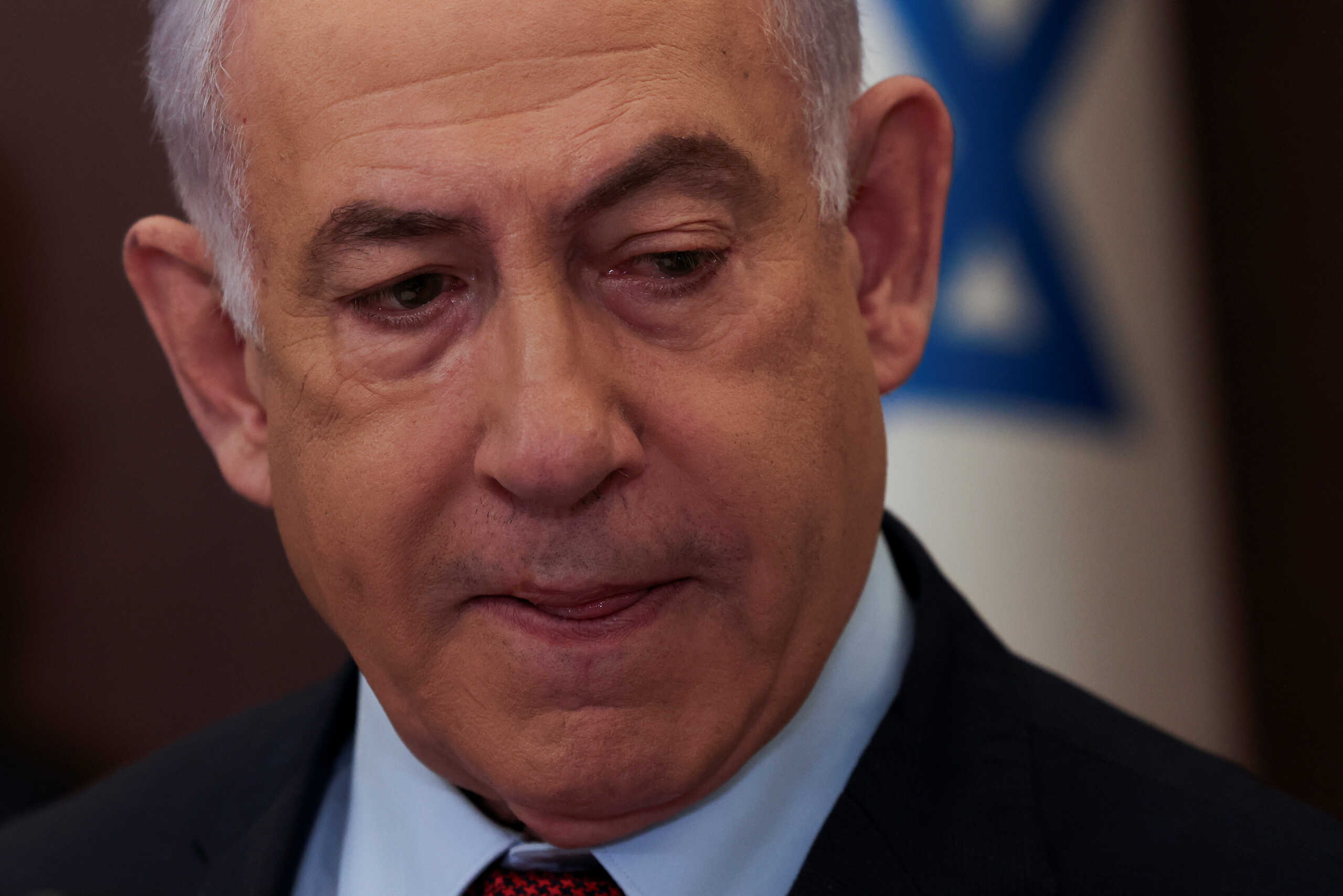 Israeli Prime Minister Benjamin Netanyahu attends the weekly cabinet meeting at the Prime Minister's office in Jerusalem, December 10, 2023 REUTERS