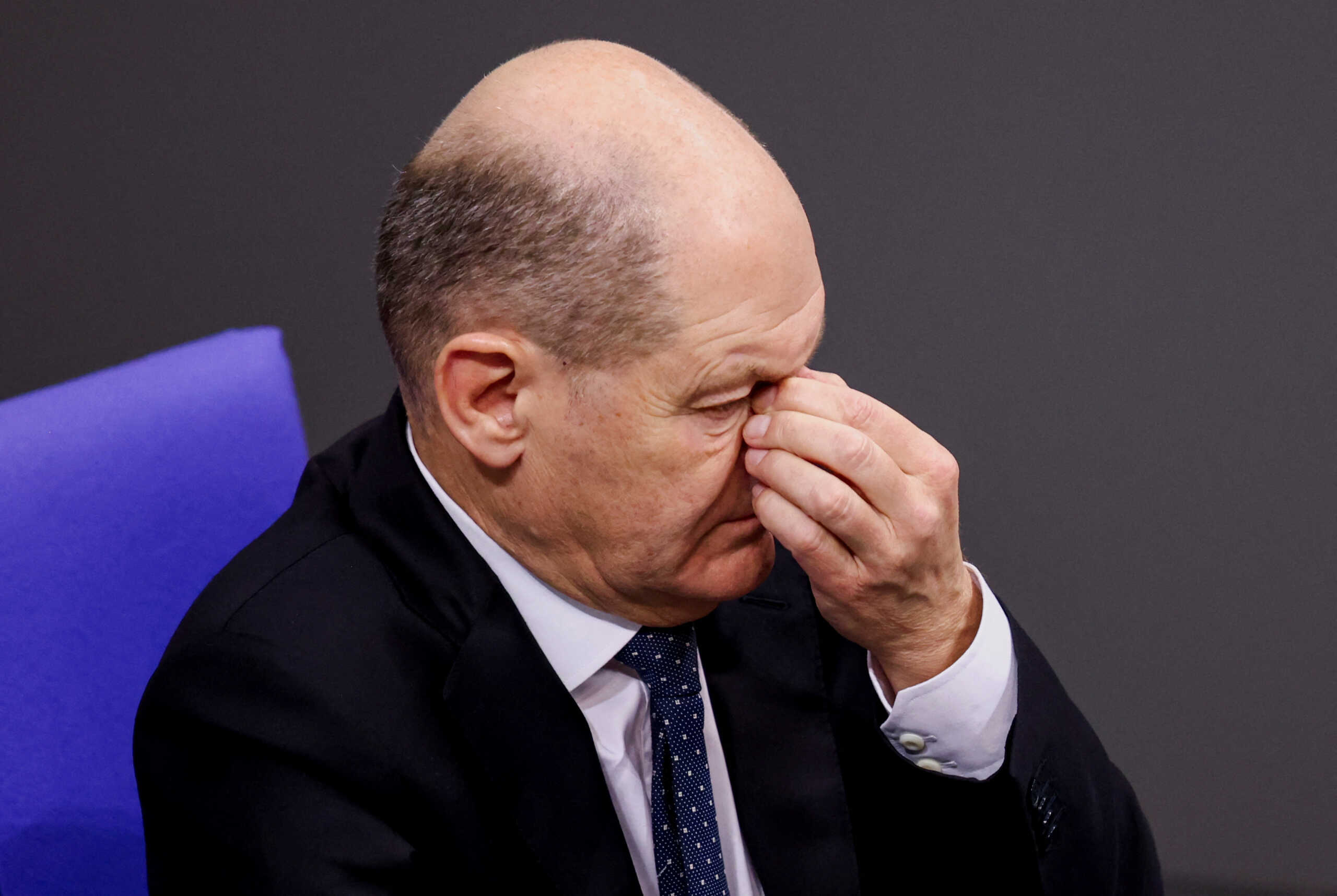 German Chancellor Olaf Scholz attends a session of the lower house of the Parliament, the Bundestag, in Berlin, Germany, December 13, 2023. REUTERS