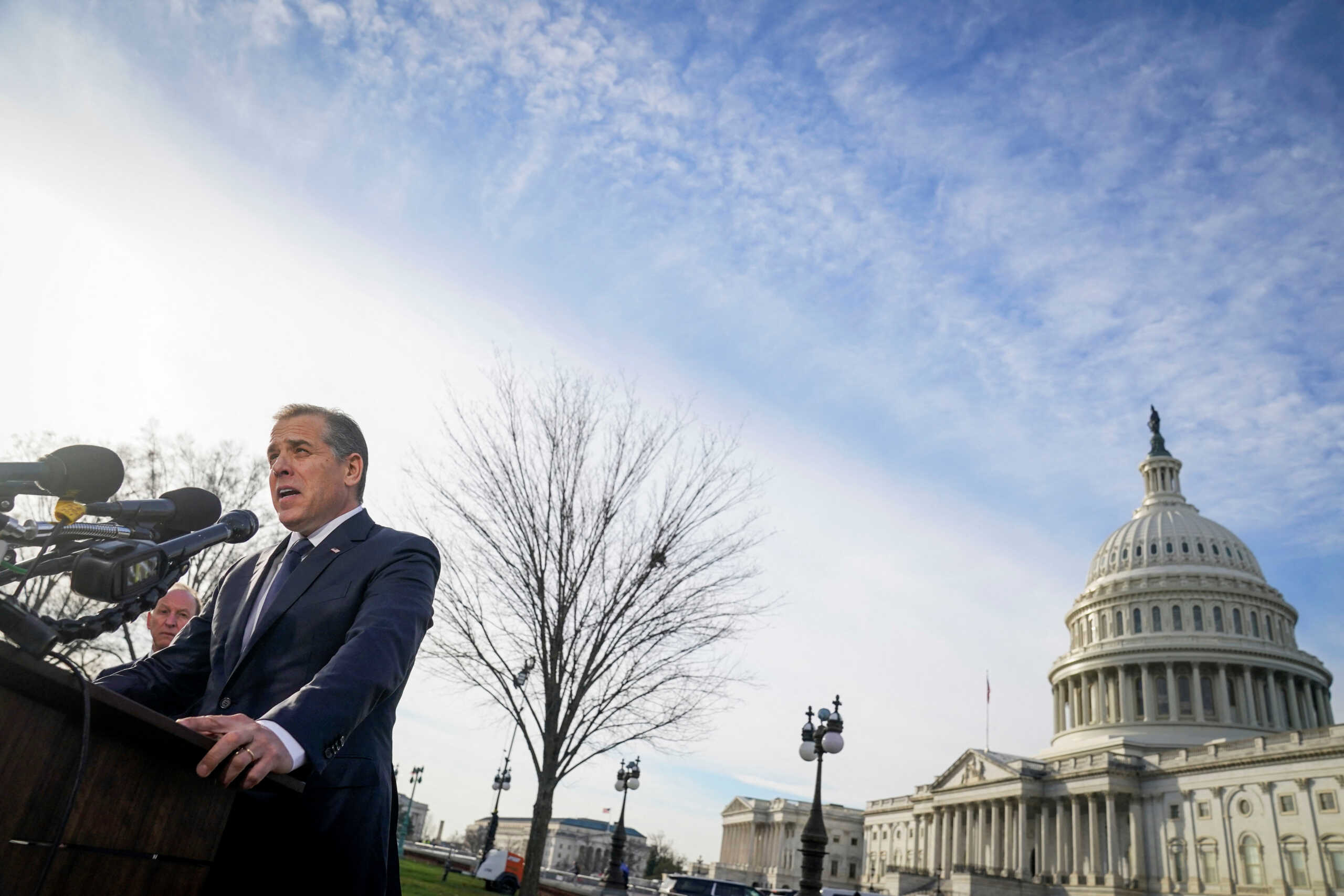Hunter Biden, the son of U.S. President Joe Biden, speaks at a news conference outside the United States Capitol where he offered to publicly testify to the Republican-led House Oversight Committee in Washington, U.S. December 13, 2023. Jack Gruber