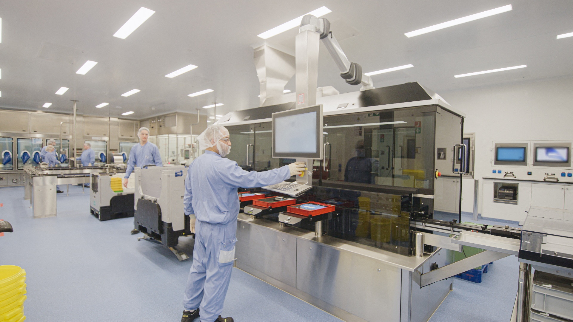 FILE PHOTO: Employees work in the manufacturing of Pfizer’s new respiratory syncytial virus (RSV) vaccine Abrysvo, in this undated handout picture. Pfizer