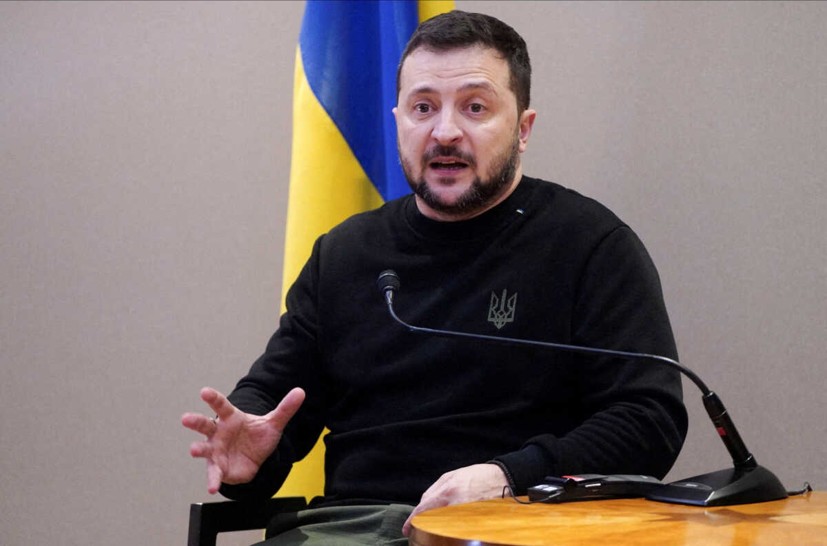 Ukraine's President Volodymyr Zelenskiy gestures during a press conference with local media in Buenos Aires, Argentina December 10, 2023. REUTERS
