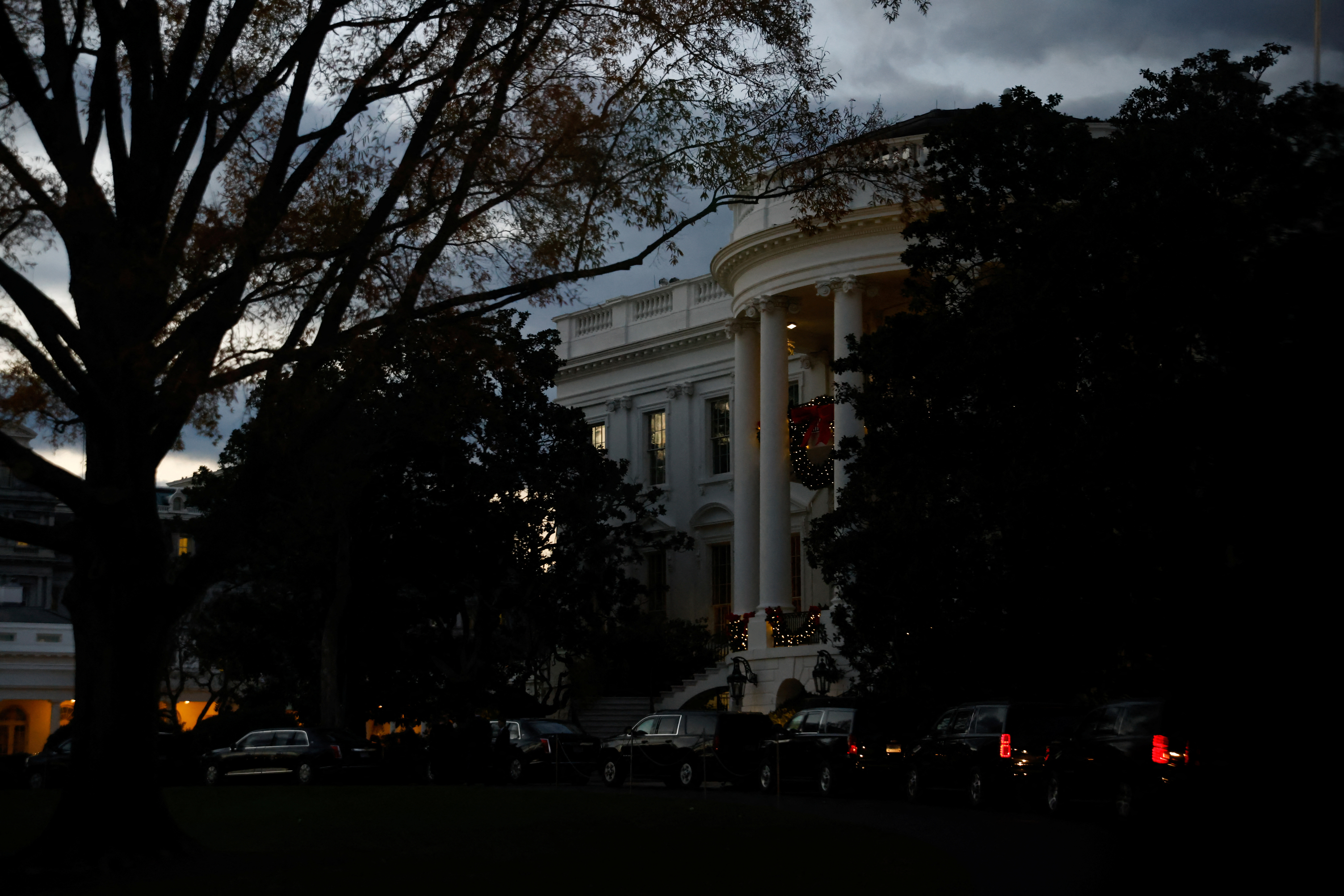 The White House stands decorated in Washington, U.S., December 6, 2023. REUTERS